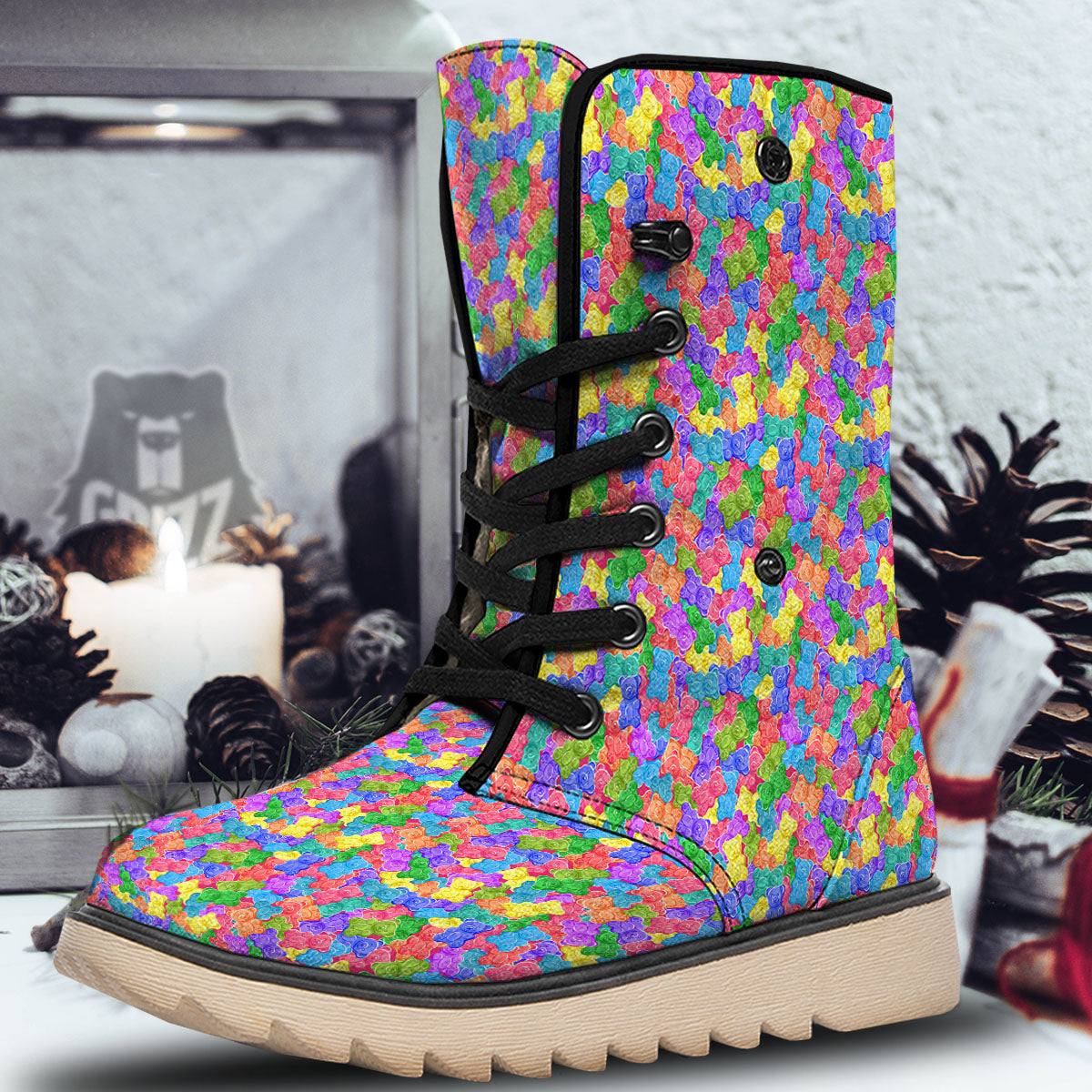 Gummy Bear Colorful Print Snow Boots-grizzshop