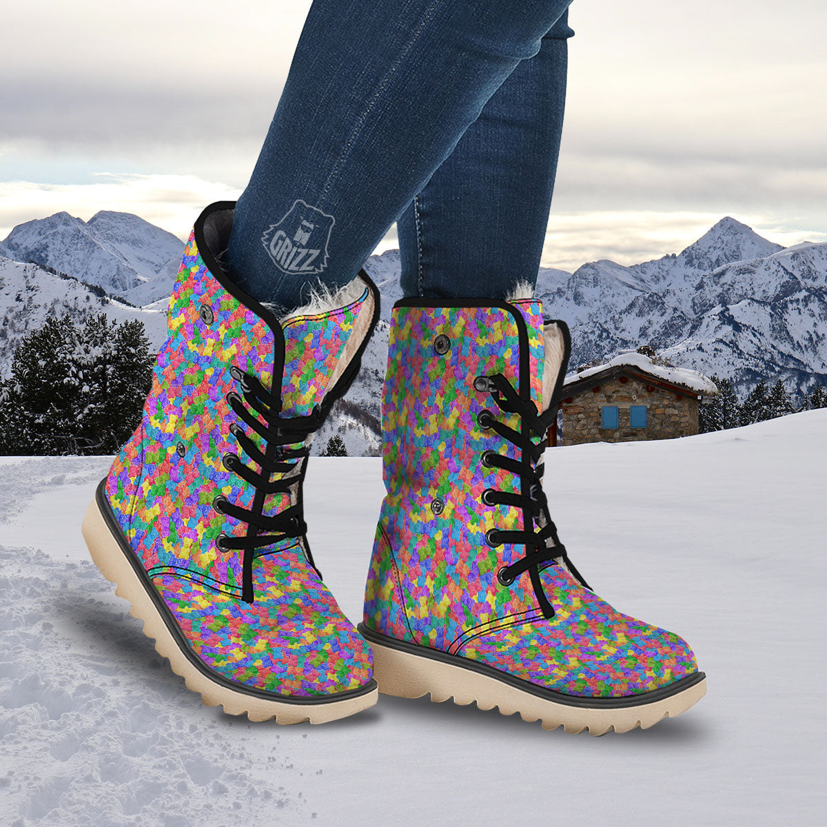 Gummy Bear Colorful Print Snow Boots-grizzshop