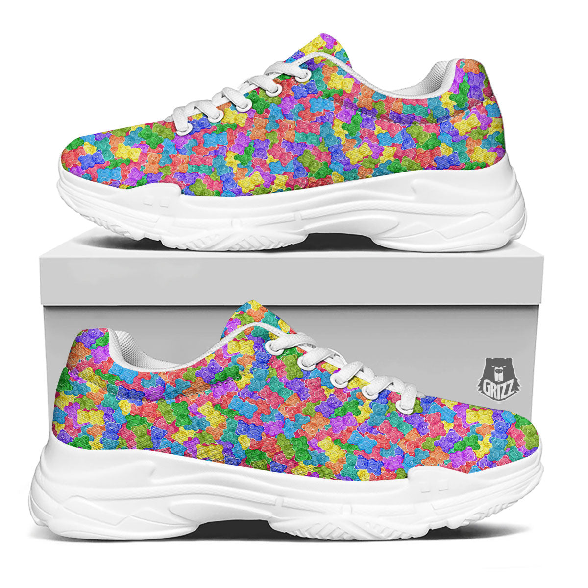 Gummy Bear Colorful Print White Chunky Shoes-grizzshop