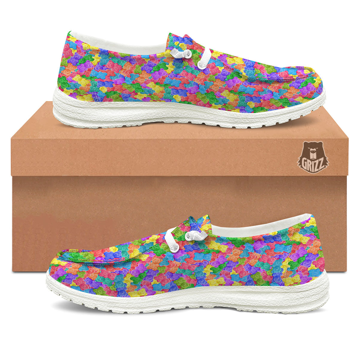 Gummy Bear Colorful Print White Loafers-grizzshop