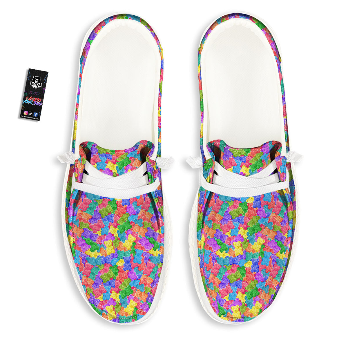 Gummy Bear Colorful Print White Loafers-grizzshop