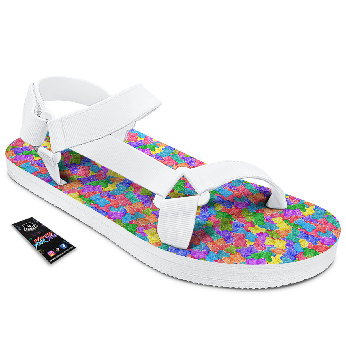 Gummy Bear Colorful Print White Open Toe Sandals-grizzshop