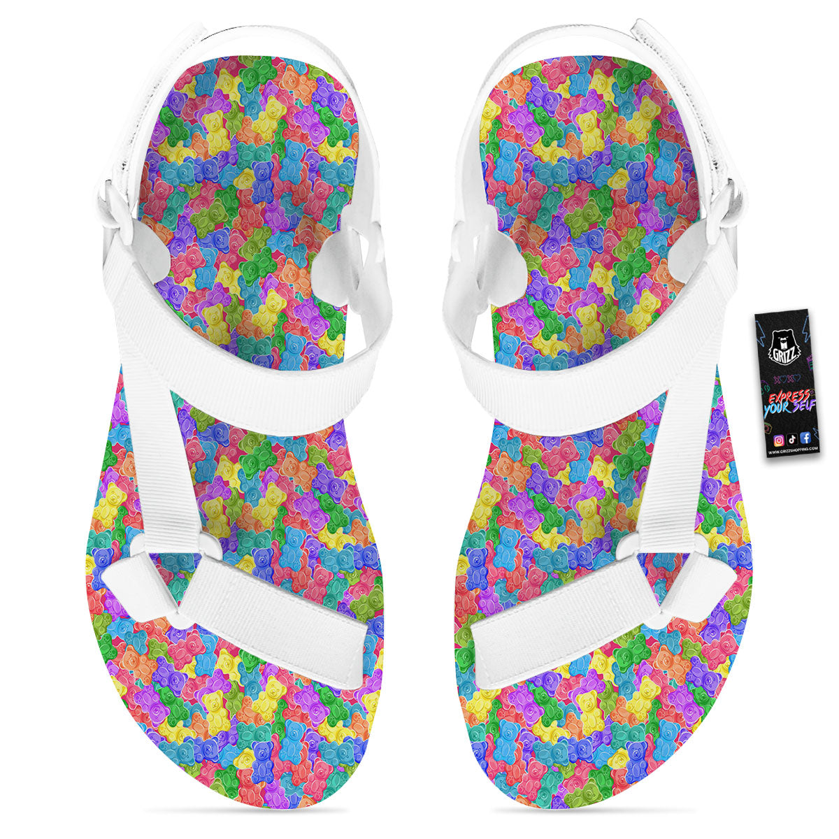 Gummy Bear Colorful Print White Open Toe Sandals-grizzshop