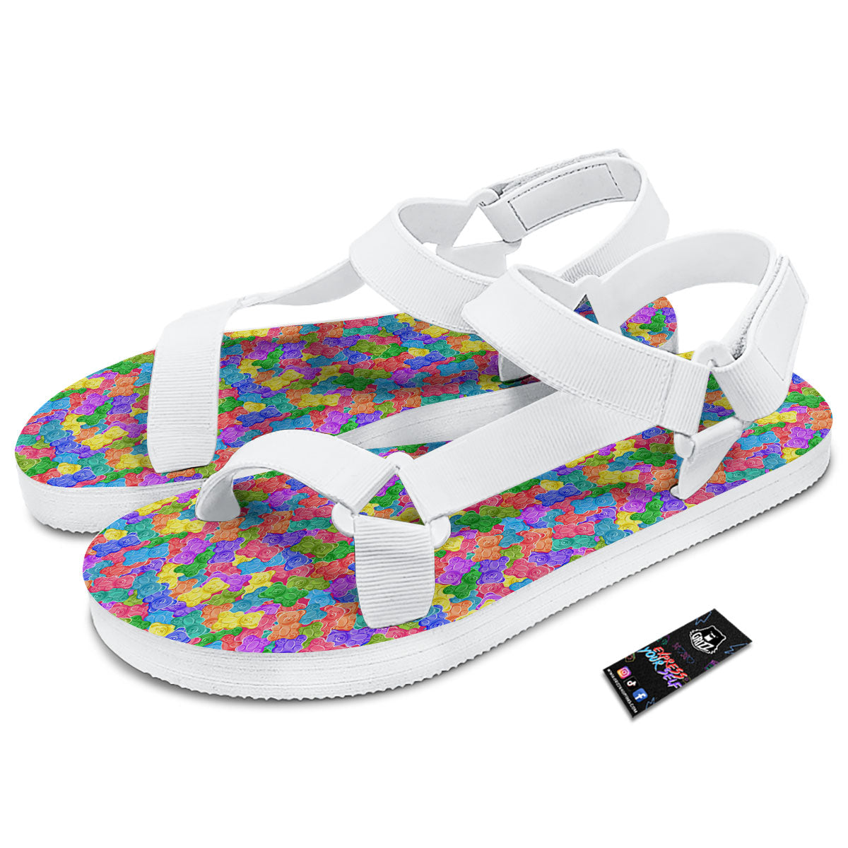 Gummy Bear Colorful Print White Open Toe Sandals-grizzshop