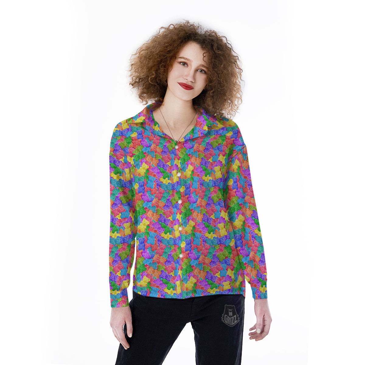Gummy Bear Colorful Print Women's Long Sleeve Shirts-grizzshop
