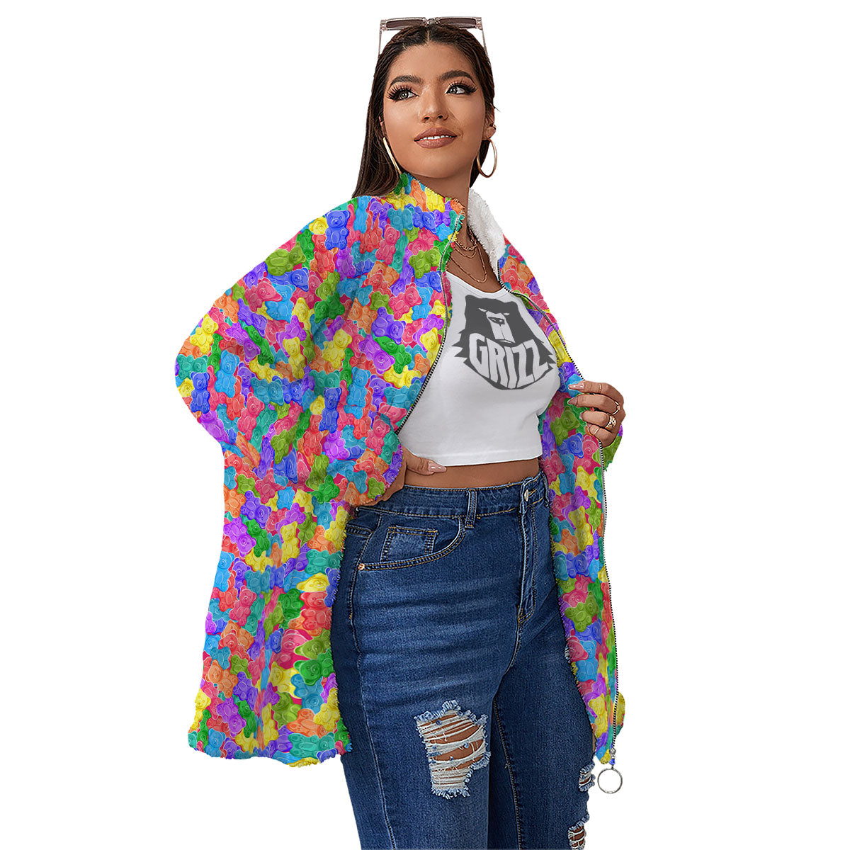 Gummy Bear Colorful Print Women's Sherpa Jacket-grizzshop