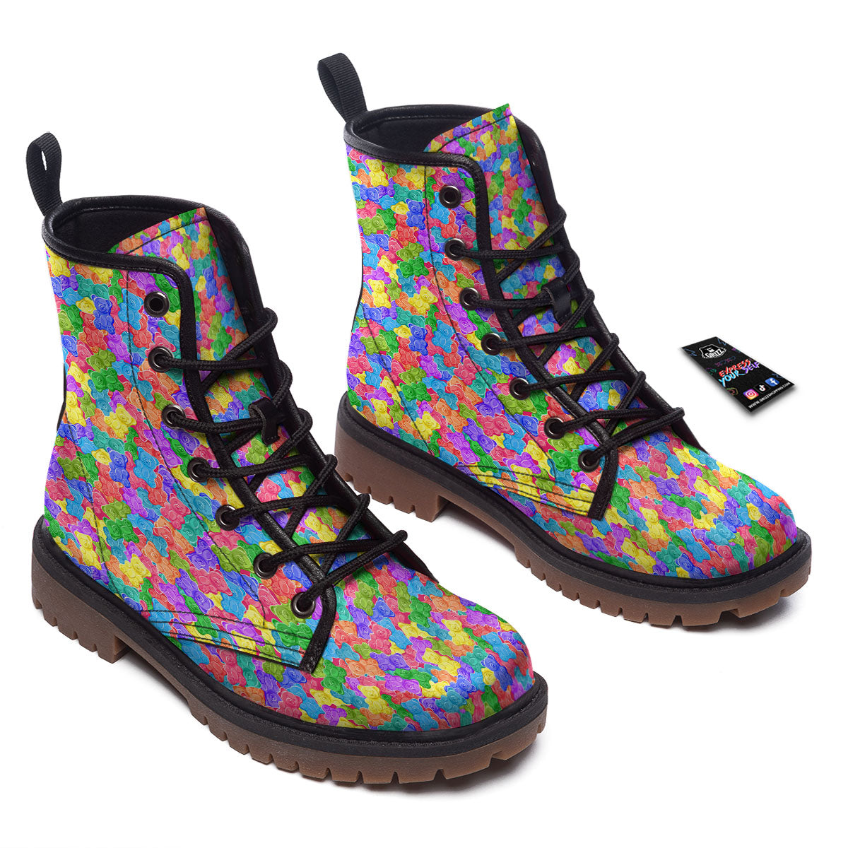 Gummy Bear Colorful Print Work Boots-grizzshop