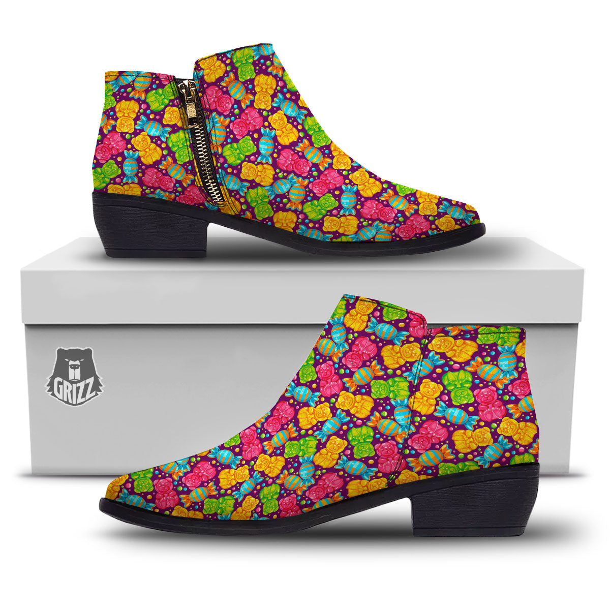 Gummy Colorful Print Ankle Boots-grizzshop