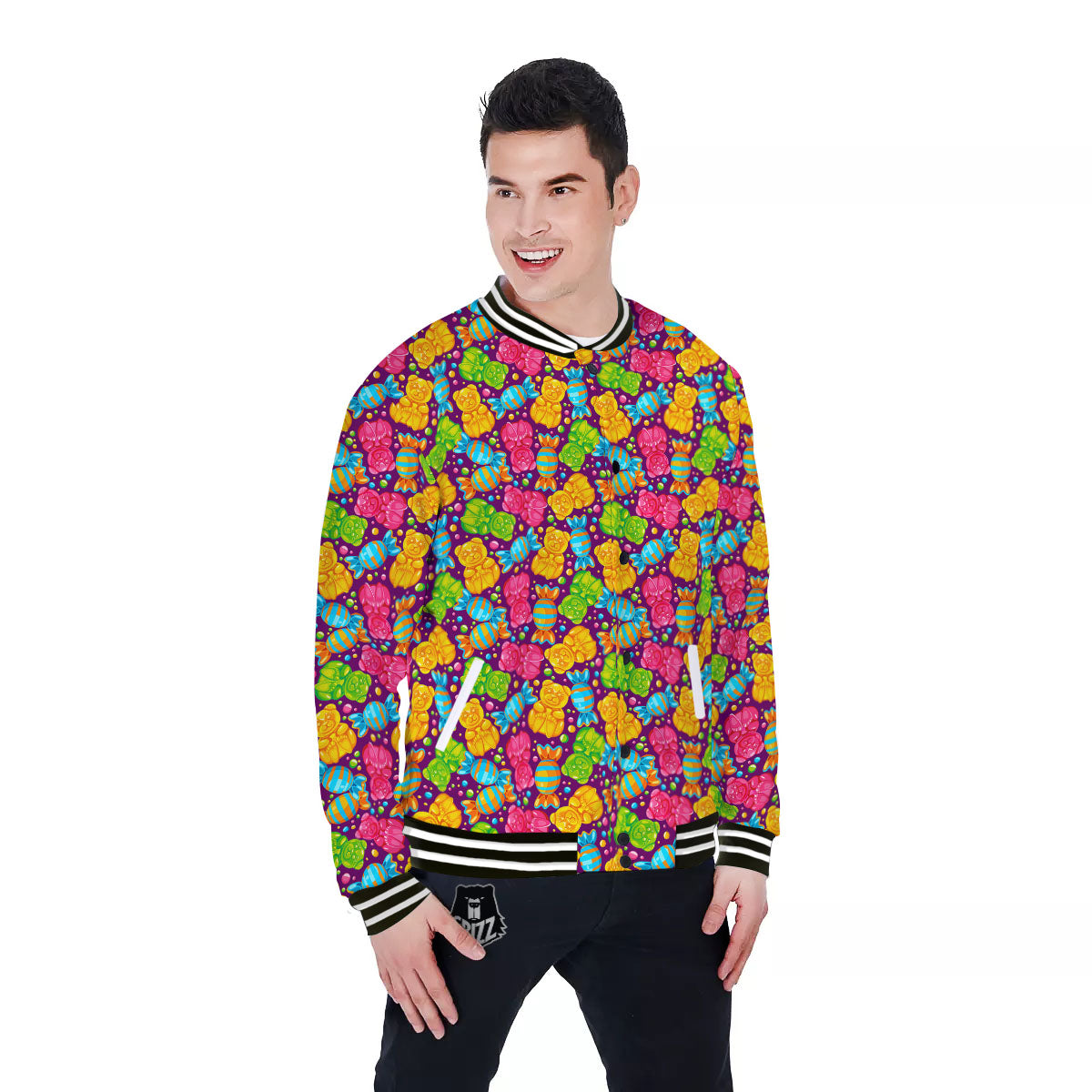 Gummy Colorful Print Baseball Jacket-grizzshop