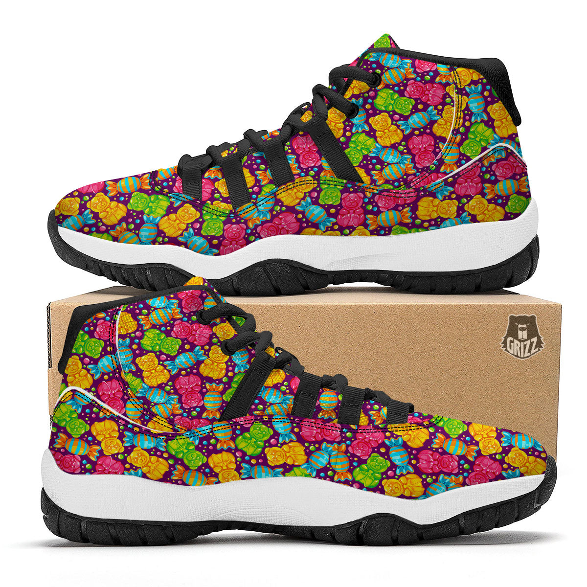 Gummy Colorful Print Black Bball Shoes-grizzshop