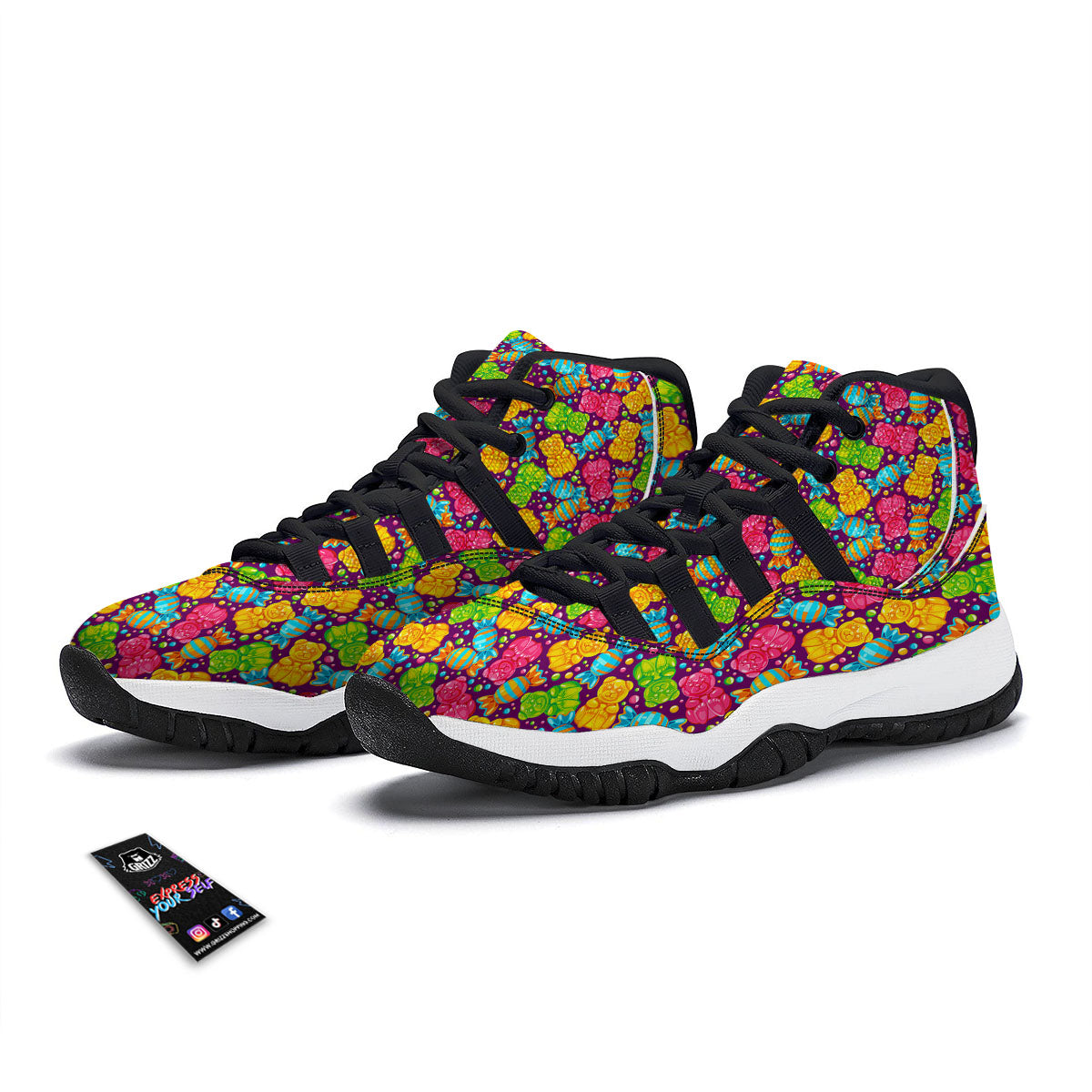 Gummy Colorful Print Black Bball Shoes-grizzshop
