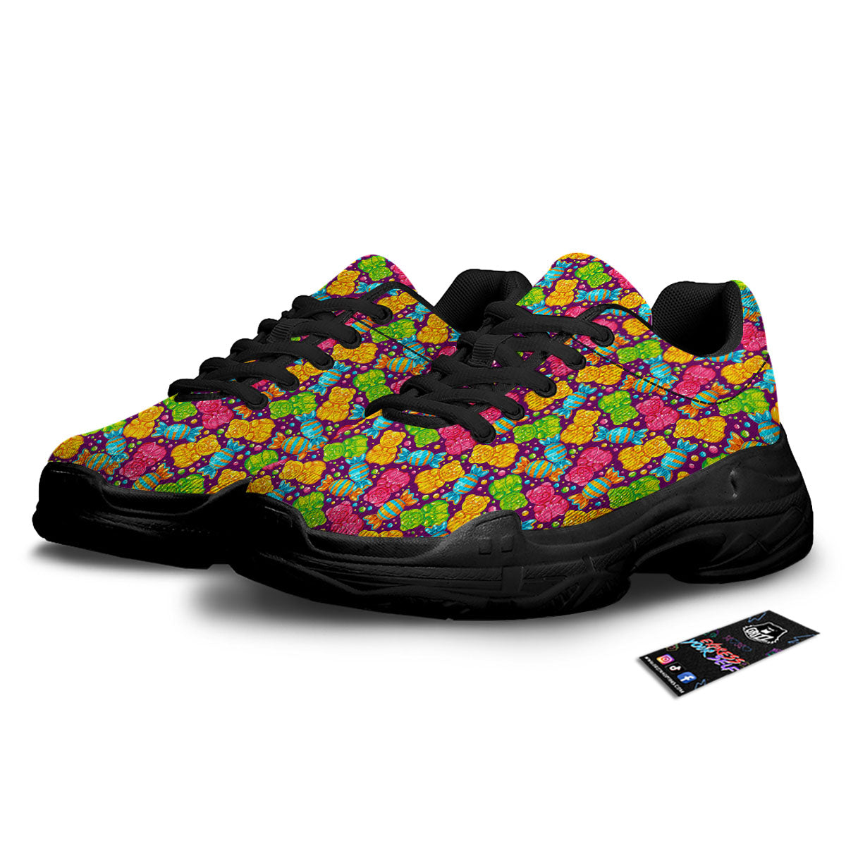 Gummy Colorful Print Black Chunky Shoes-grizzshop