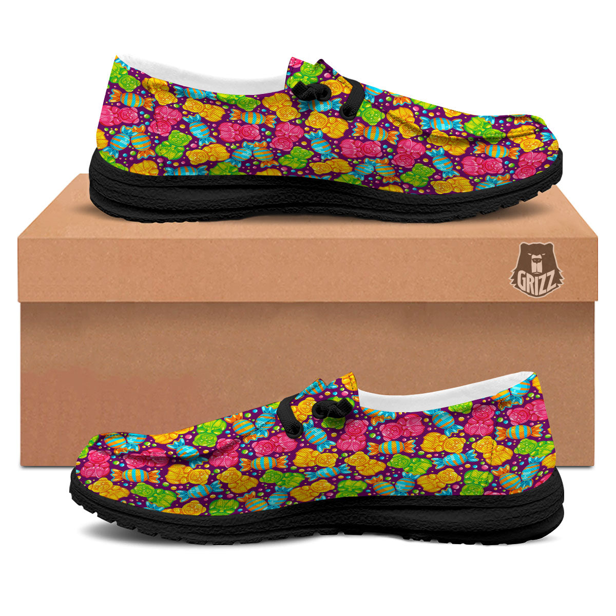 Gummy Colorful Print Black Loafers-grizzshop