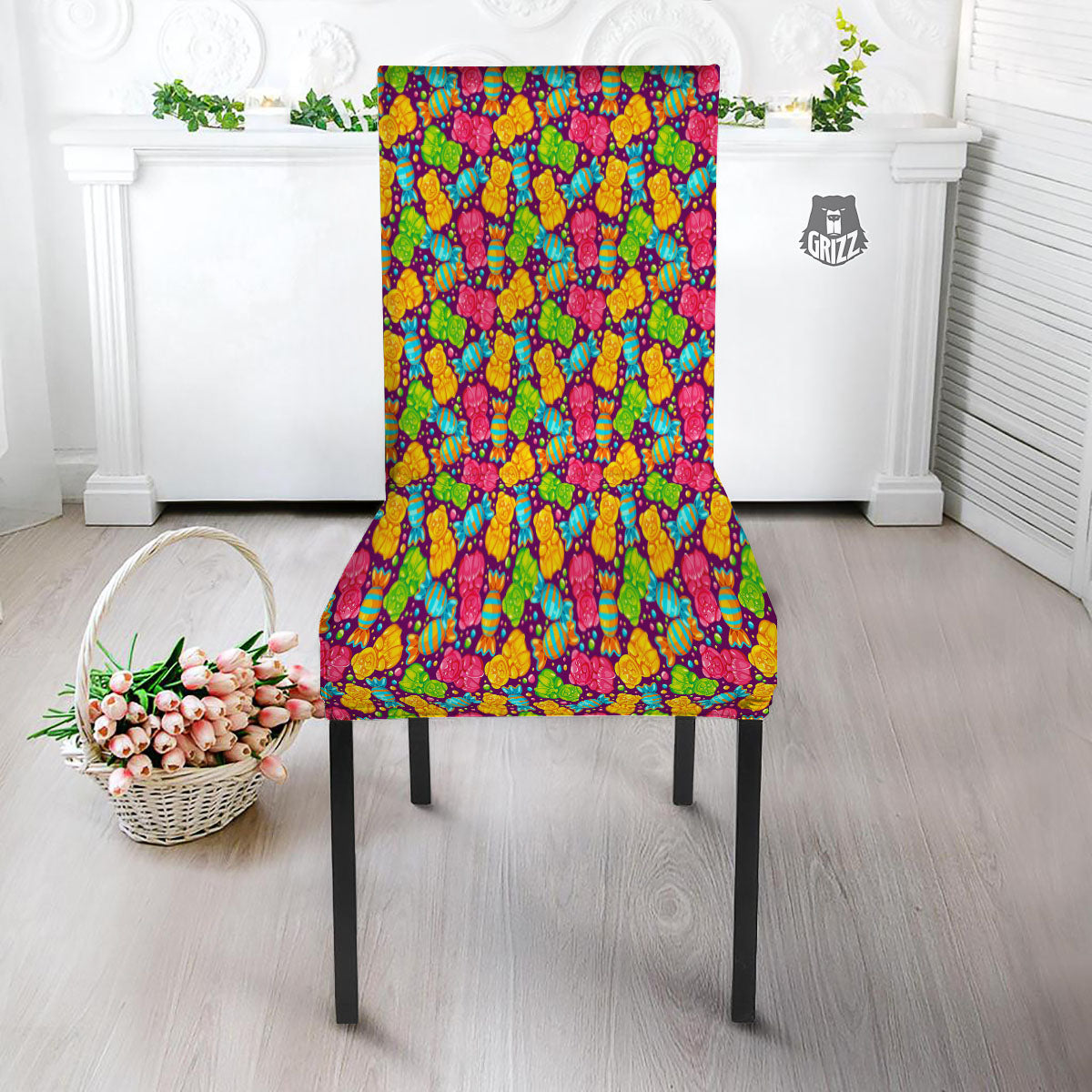 Gummy Colorful Print Dining Chair Slipcover-grizzshop