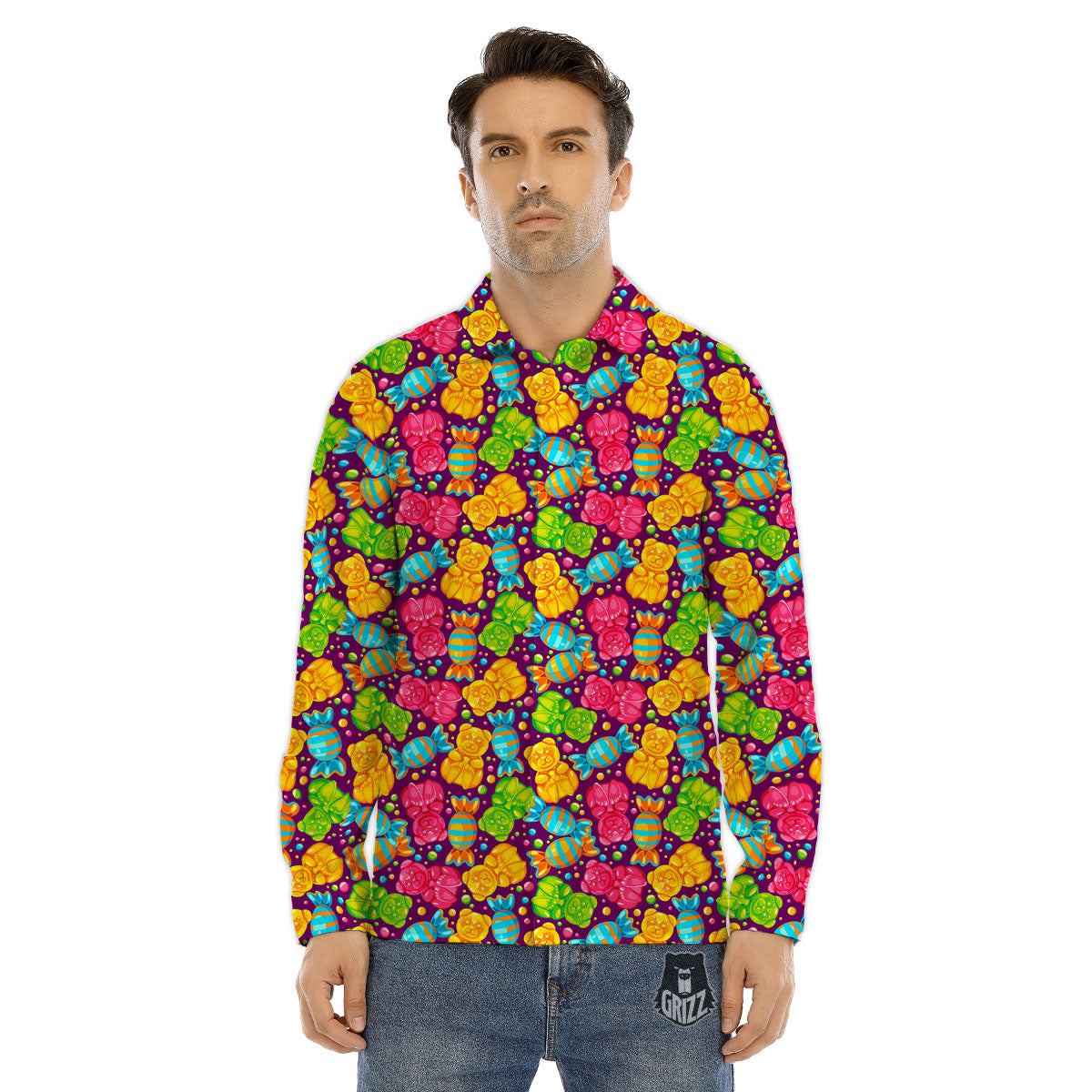 Gummy Colorful Print Men's Dress Shirts-grizzshop