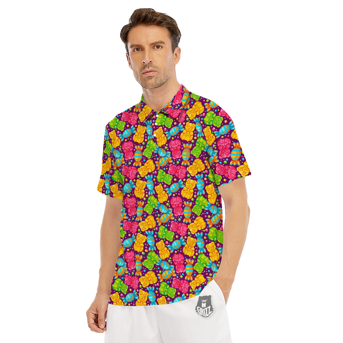 Gummy Colorful Print Men's Golf Shirts-grizzshop
