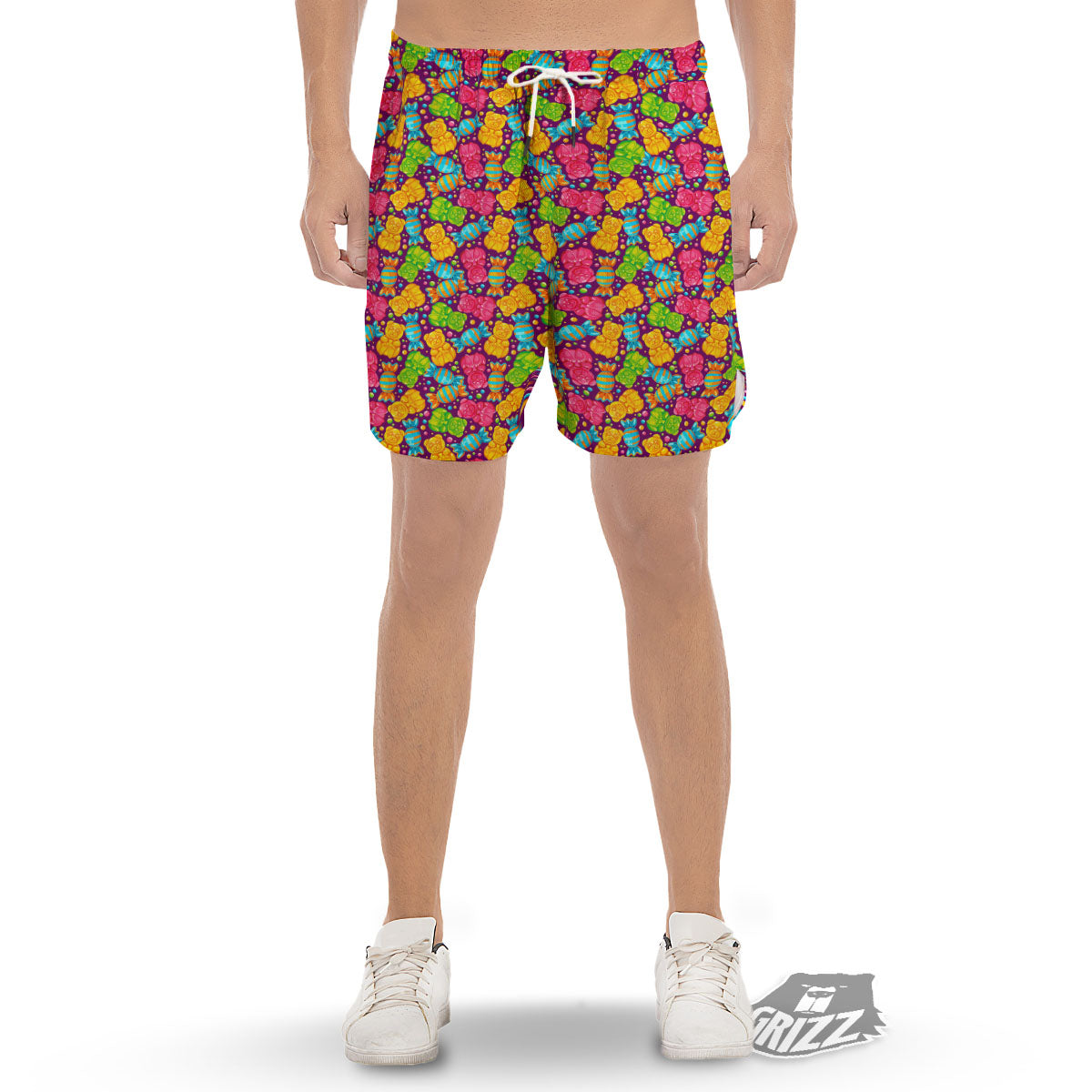 Gummy Colorful Print Men's Gym Shorts-grizzshop
