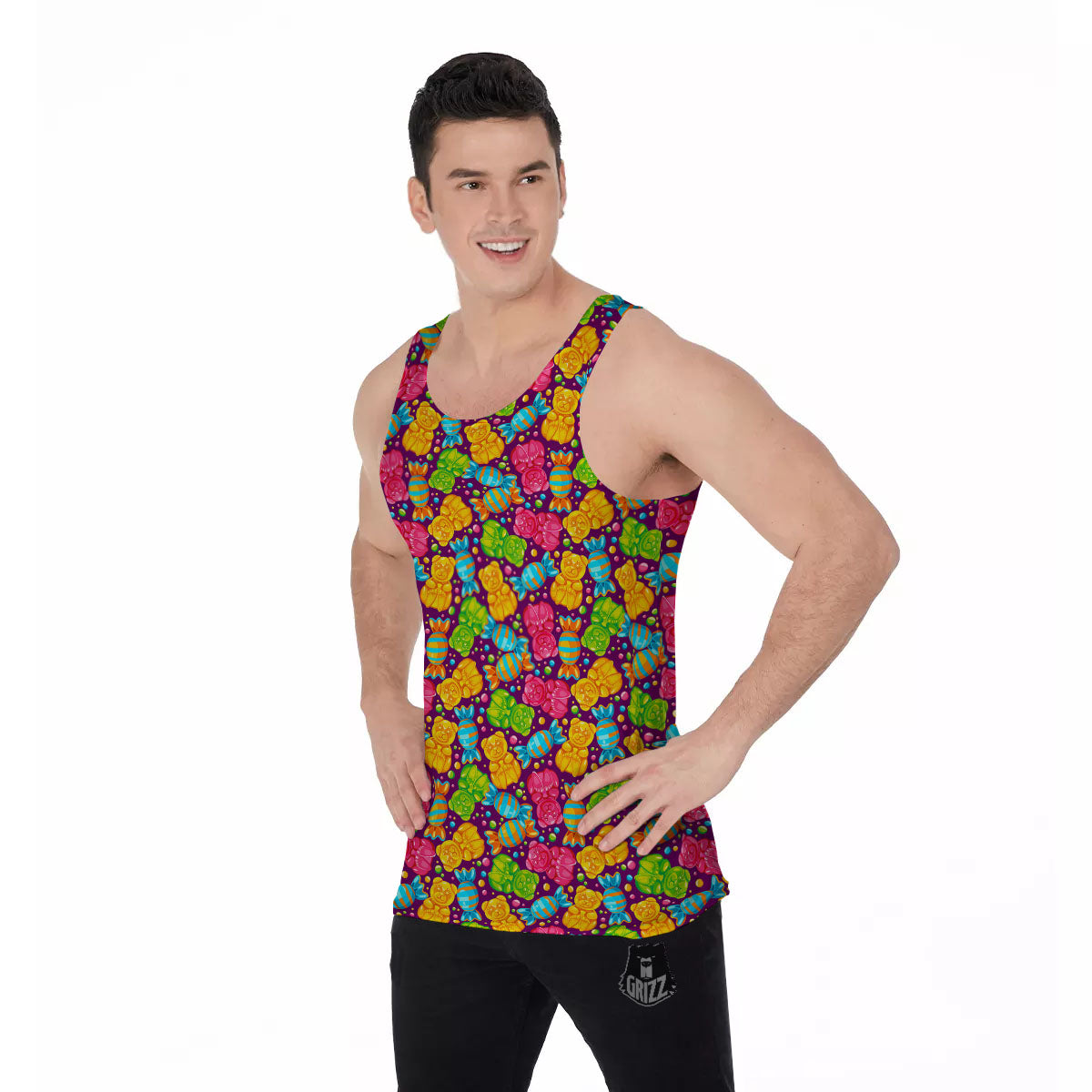 Gummy Colorful Print Men's Tank Top-grizzshop