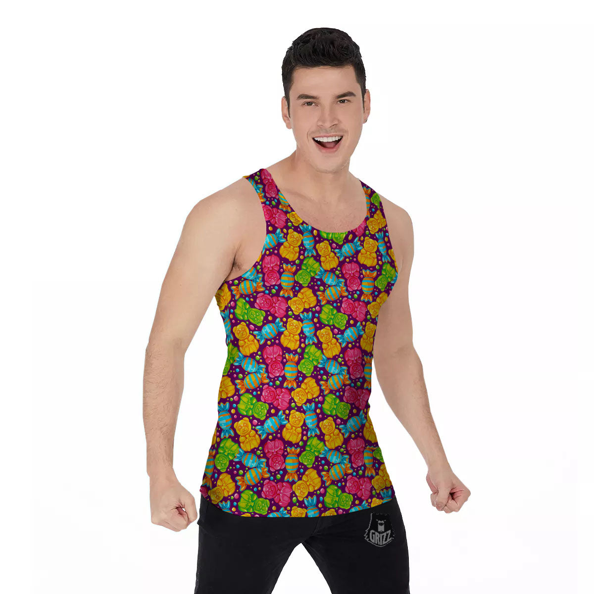 Gummy Colorful Print Men's Tank Top-grizzshop
