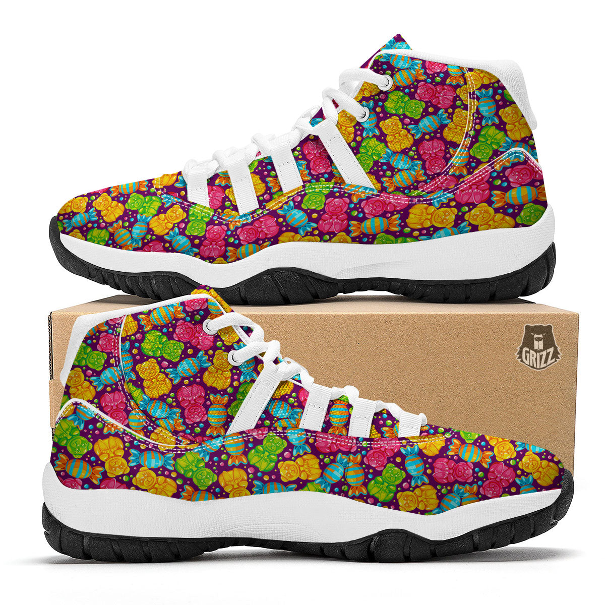Gummy Colorful Print White Bball Shoes-grizzshop
