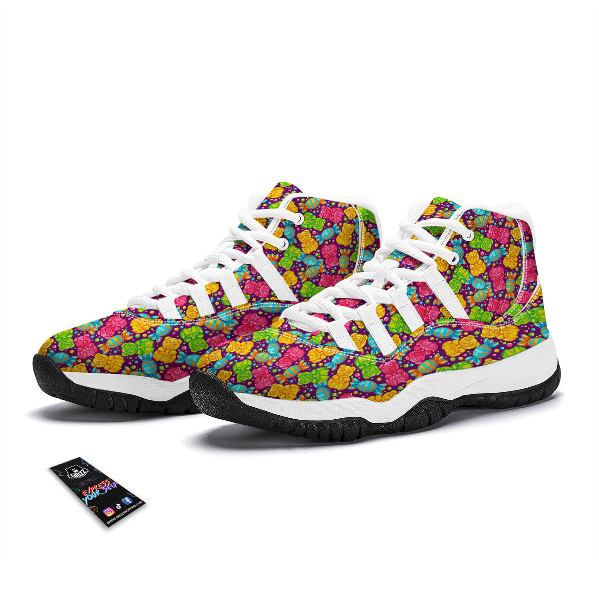 Gummy Colorful Print White Bball Shoes-grizzshop