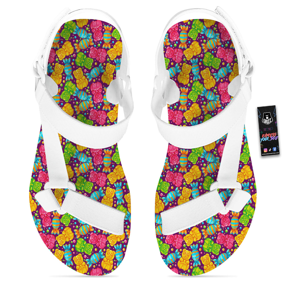 Gummy Colorful Print White Open Toe Sandals-grizzshop