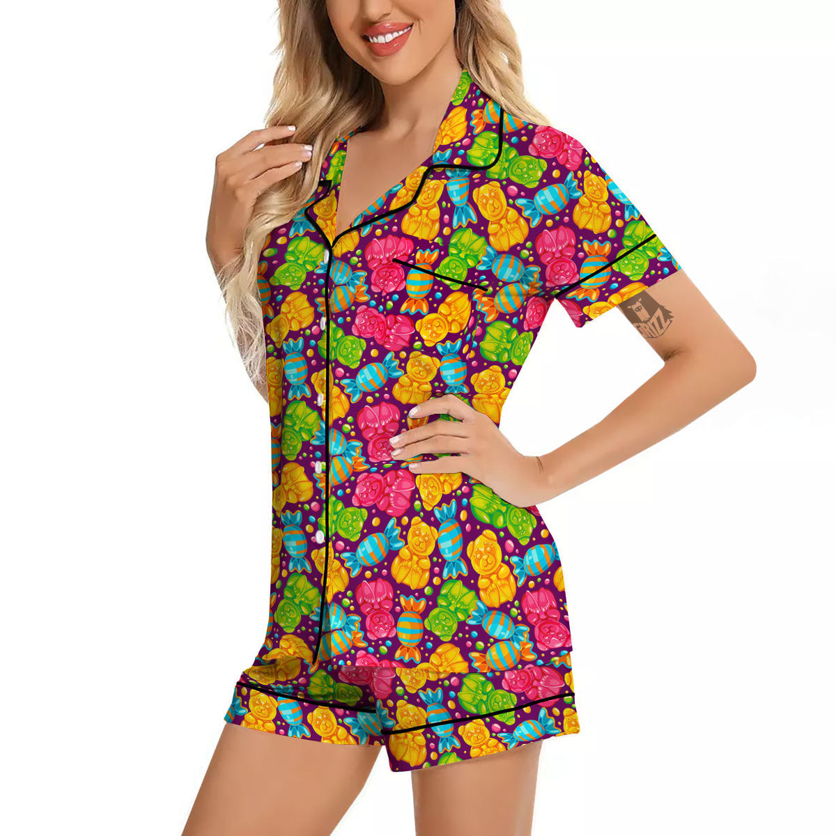 Gummy Colorful Print Women Silk Pajamas-grizzshop