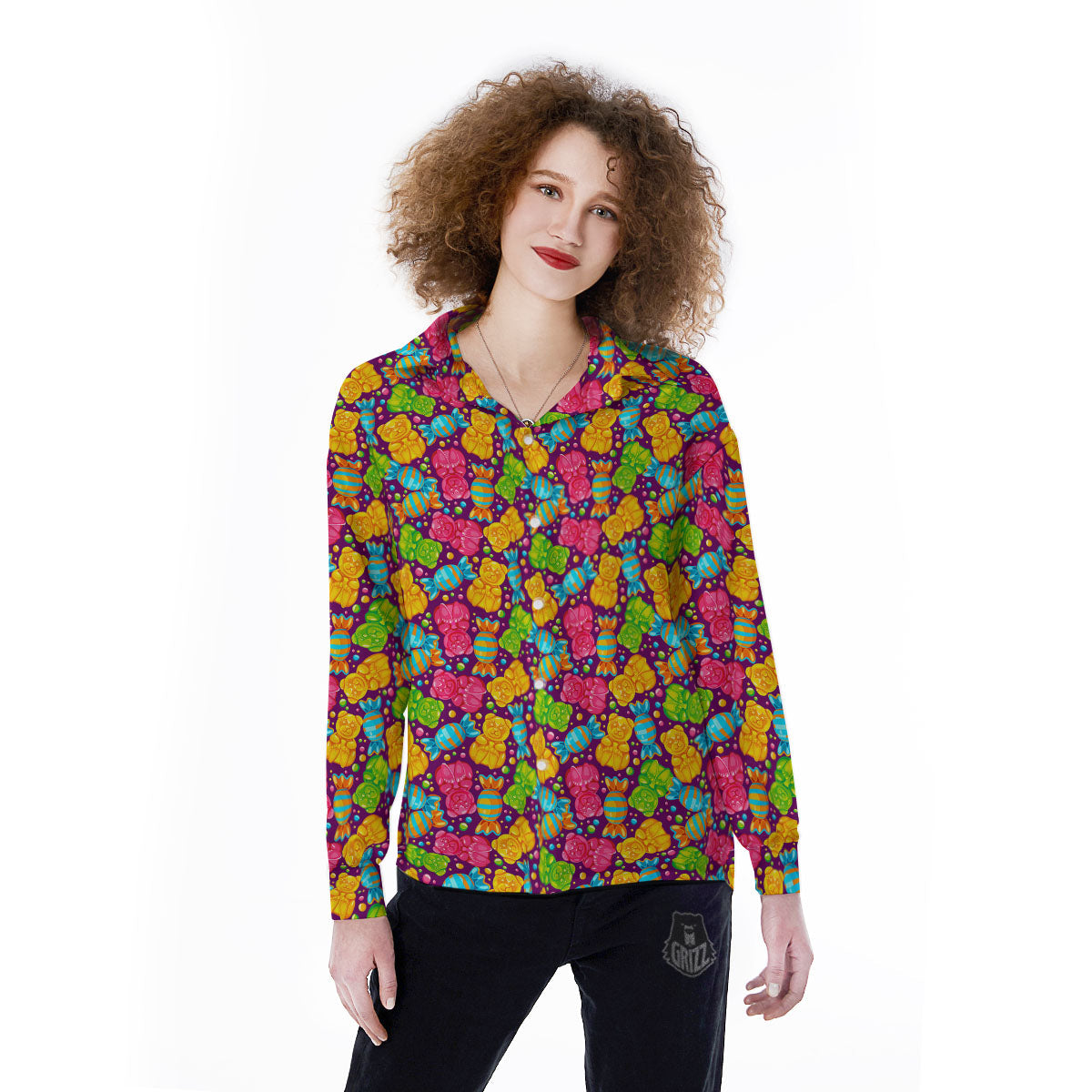 Gummy Colorful Print Women's Long Sleeve Shirts-grizzshop