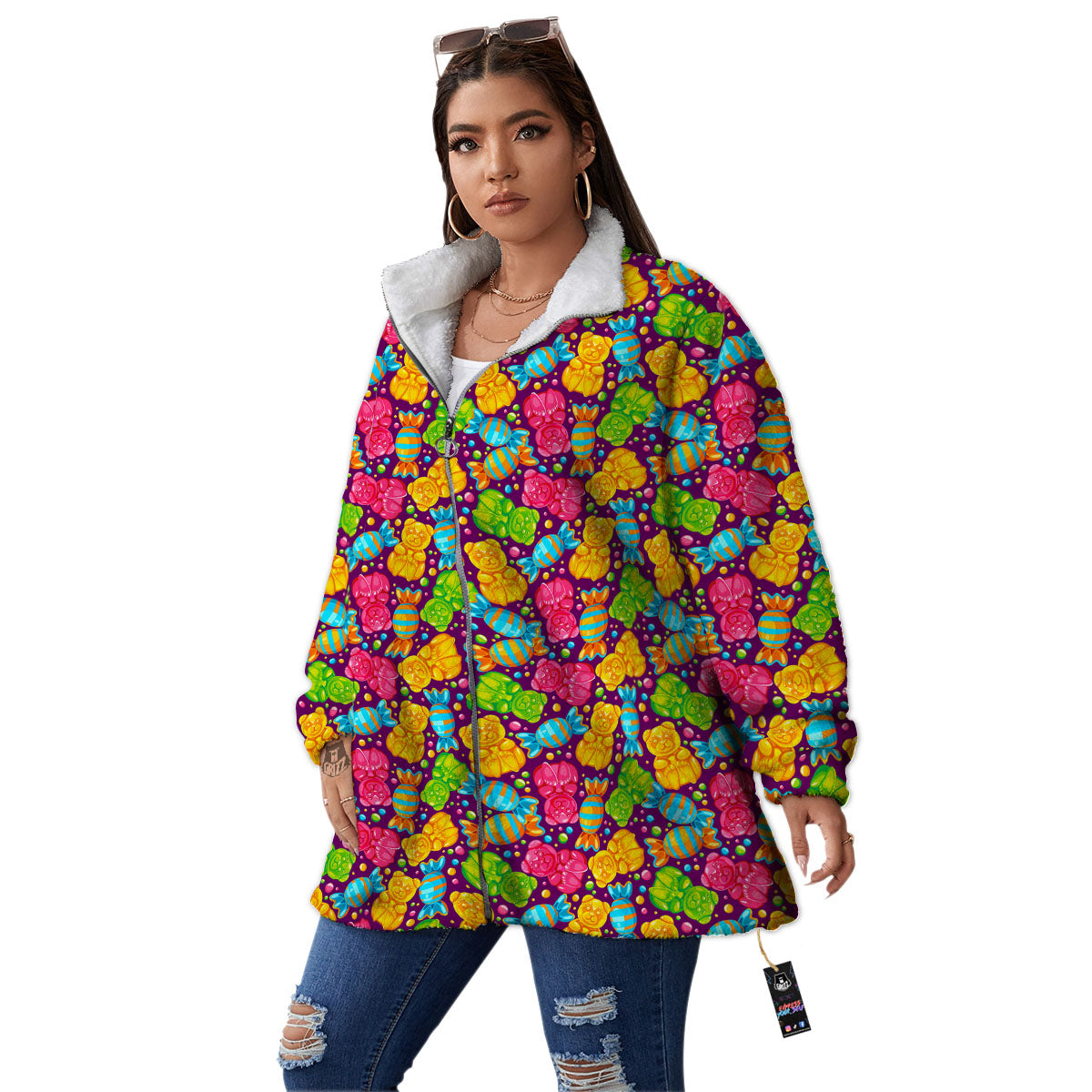 Gummy Colorful Print Women's Sherpa Jacket-grizzshop