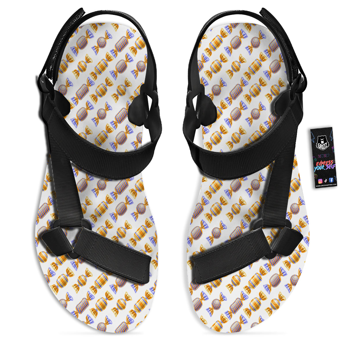 Gummy Yummy Print Pattern Black Open Toe Sandals-grizzshop