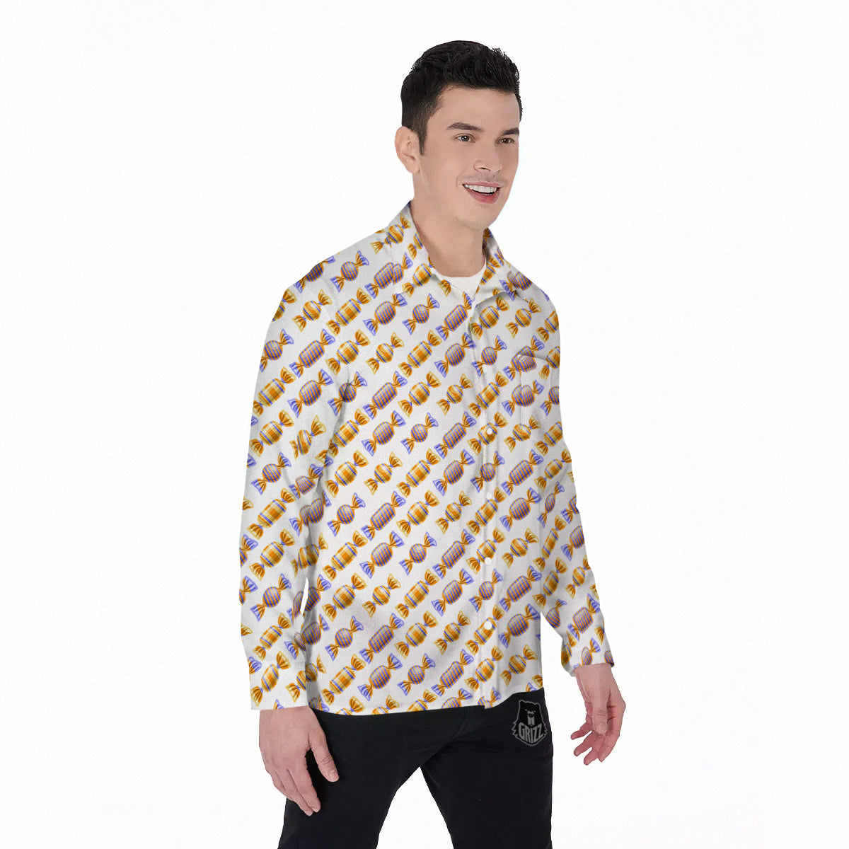 Gummy Yummy Print Pattern Men's Long Sleeve Shirts-grizzshop