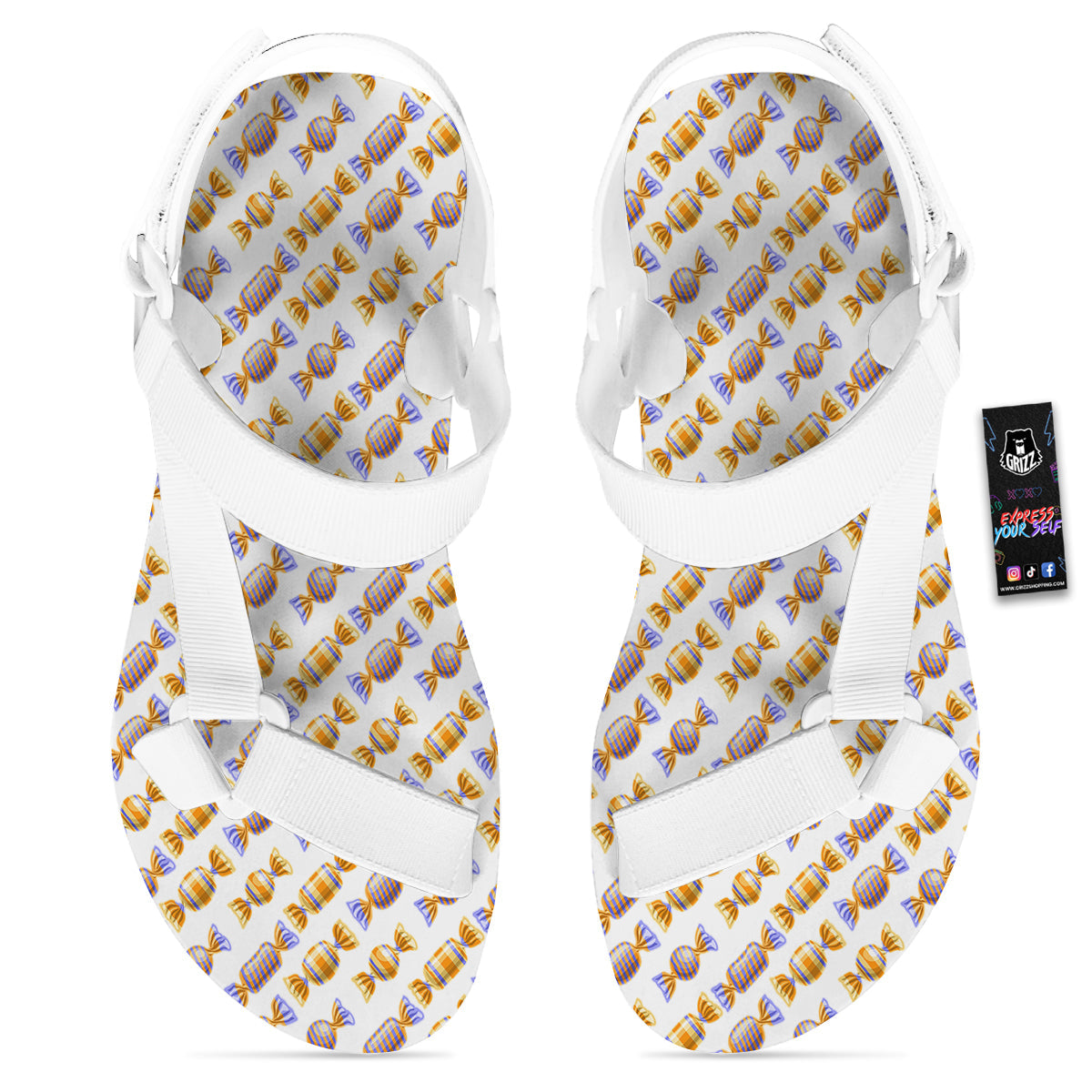 Gummy Yummy Print Pattern White Open Toe Sandals-grizzshop