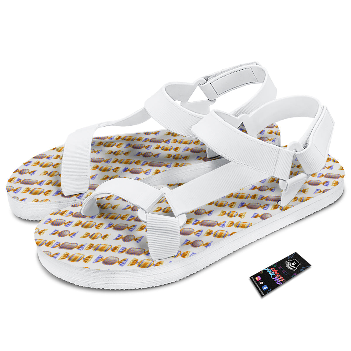 Gummy Yummy Print Pattern White Open Toe Sandals-grizzshop