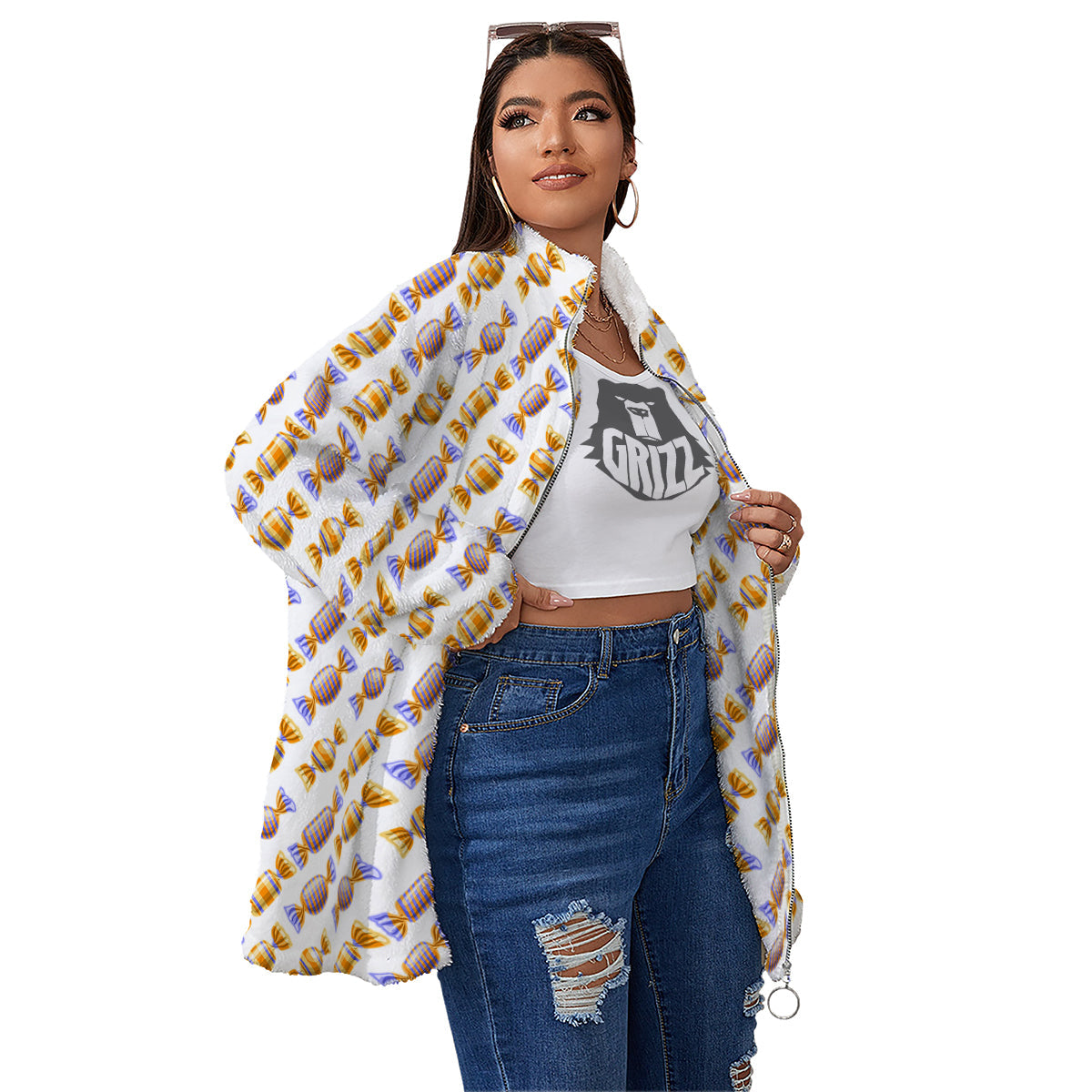 Gummy Yummy Print Pattern Women's Sherpa Jacket-grizzshop