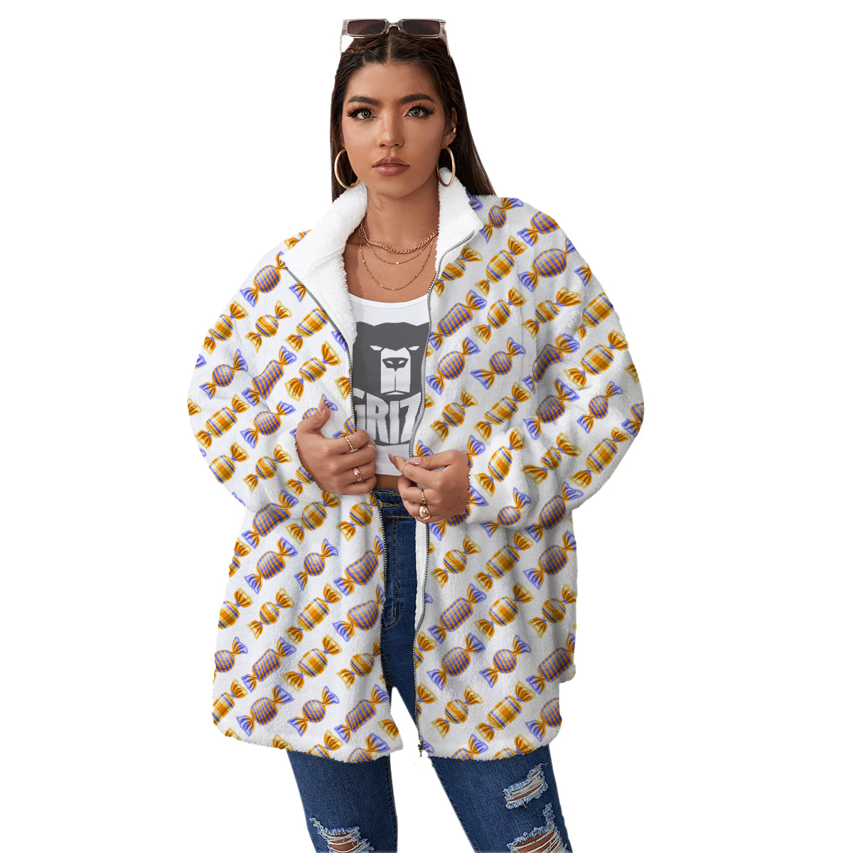Gummy Yummy Print Pattern Women's Sherpa Jacket-grizzshop