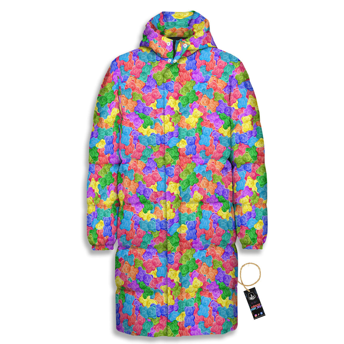 Gummy Bear Colorful Print Long Down Jacket