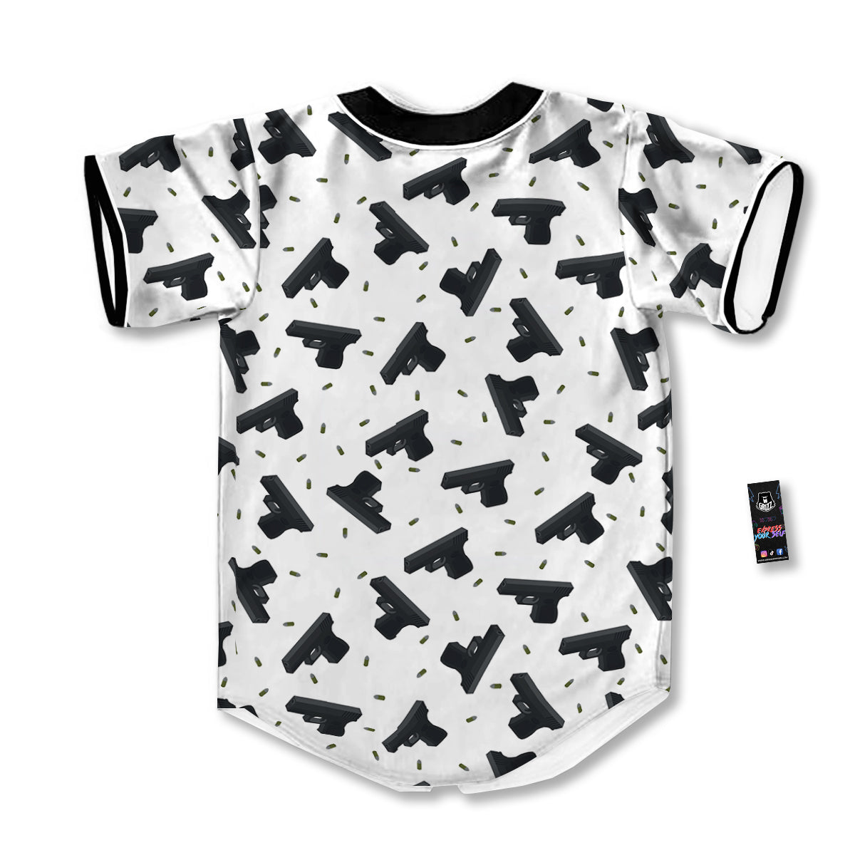 Gun Bullet White And Black Print Pattern Baseball Jersey-grizzshop
