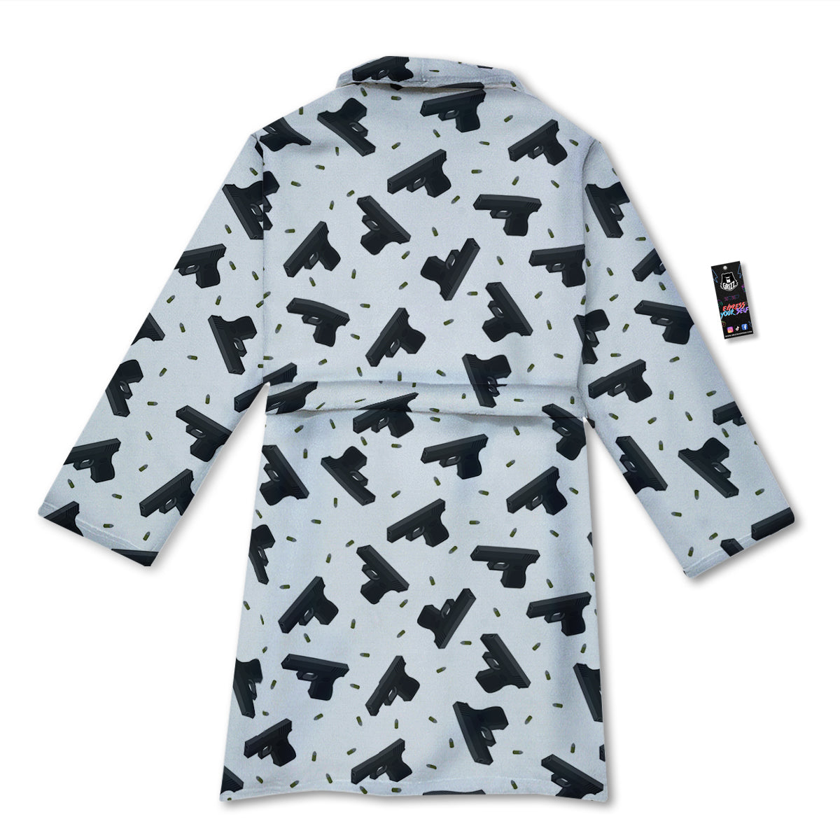 Gun Bullet White And Black Print Pattern Bathrobe-grizzshop