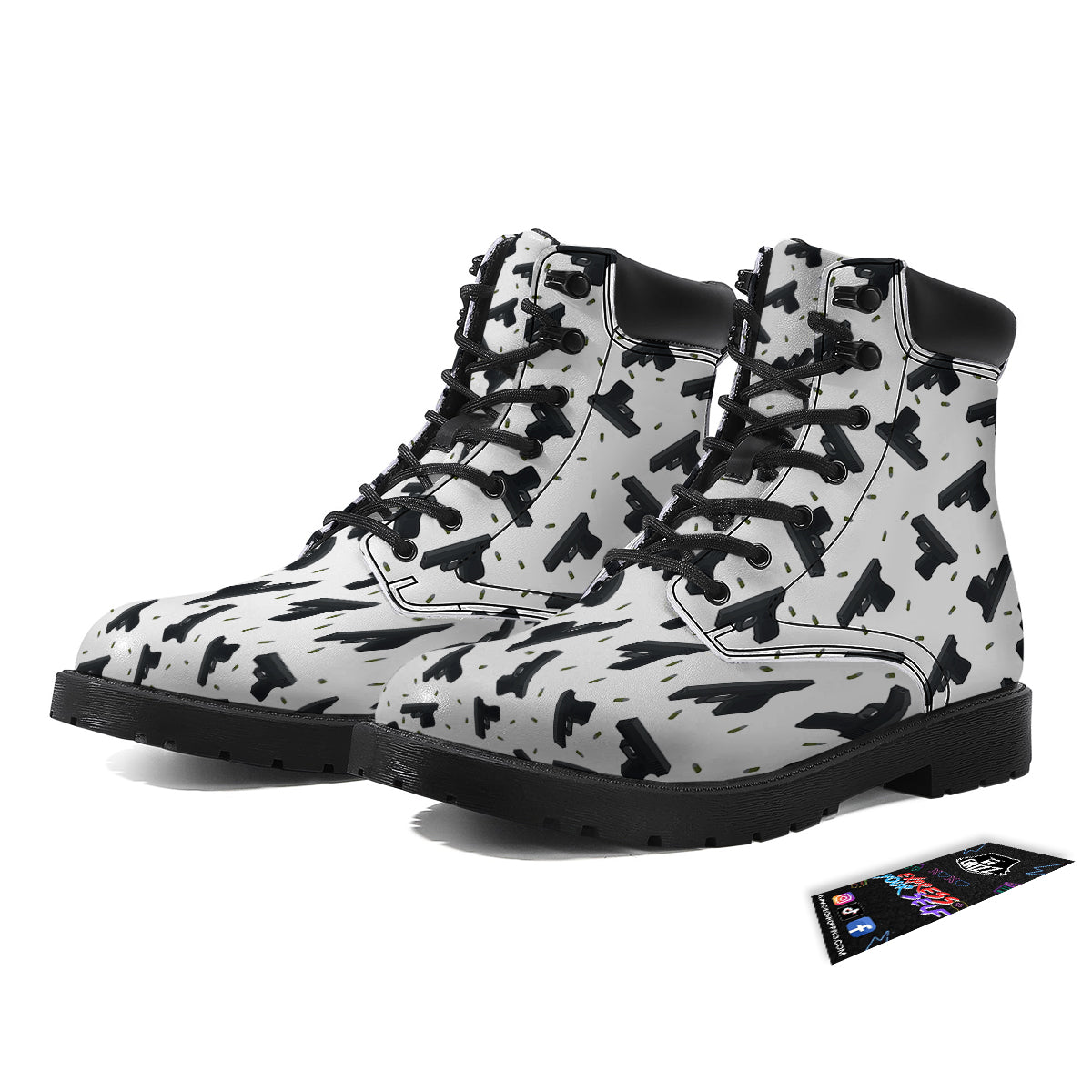 Gun Bullet White And Black Print Pattern Boots-grizzshop