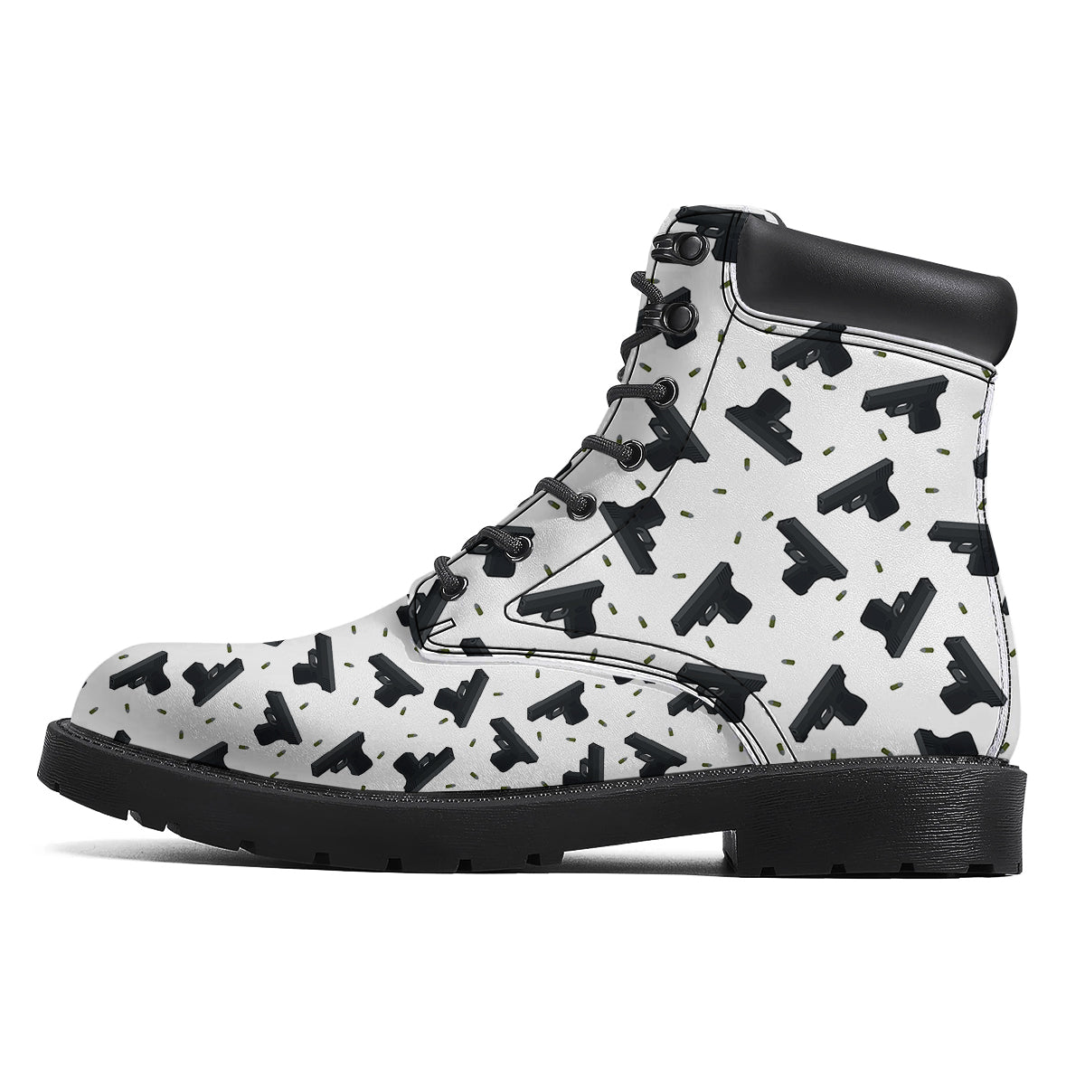 Gun Bullet White And Black Print Pattern Boots-grizzshop