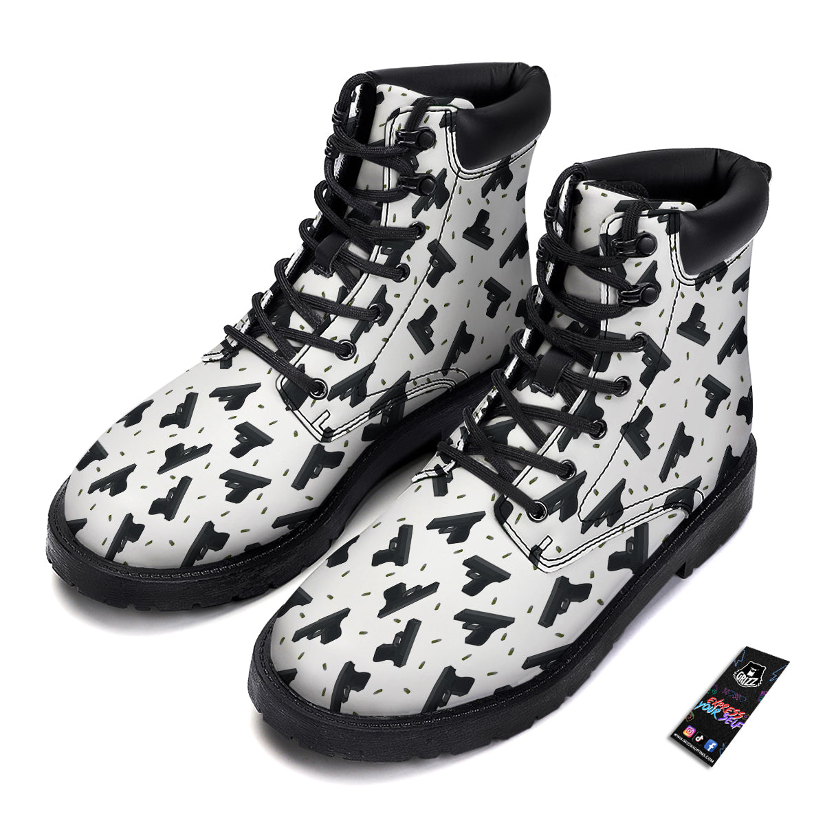 Gun Bullet White And Black Print Pattern Boots-grizzshop