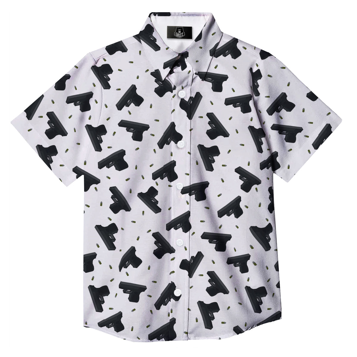 Gun Bullet White And Black Print Pattern Button Up Shirt-grizzshop