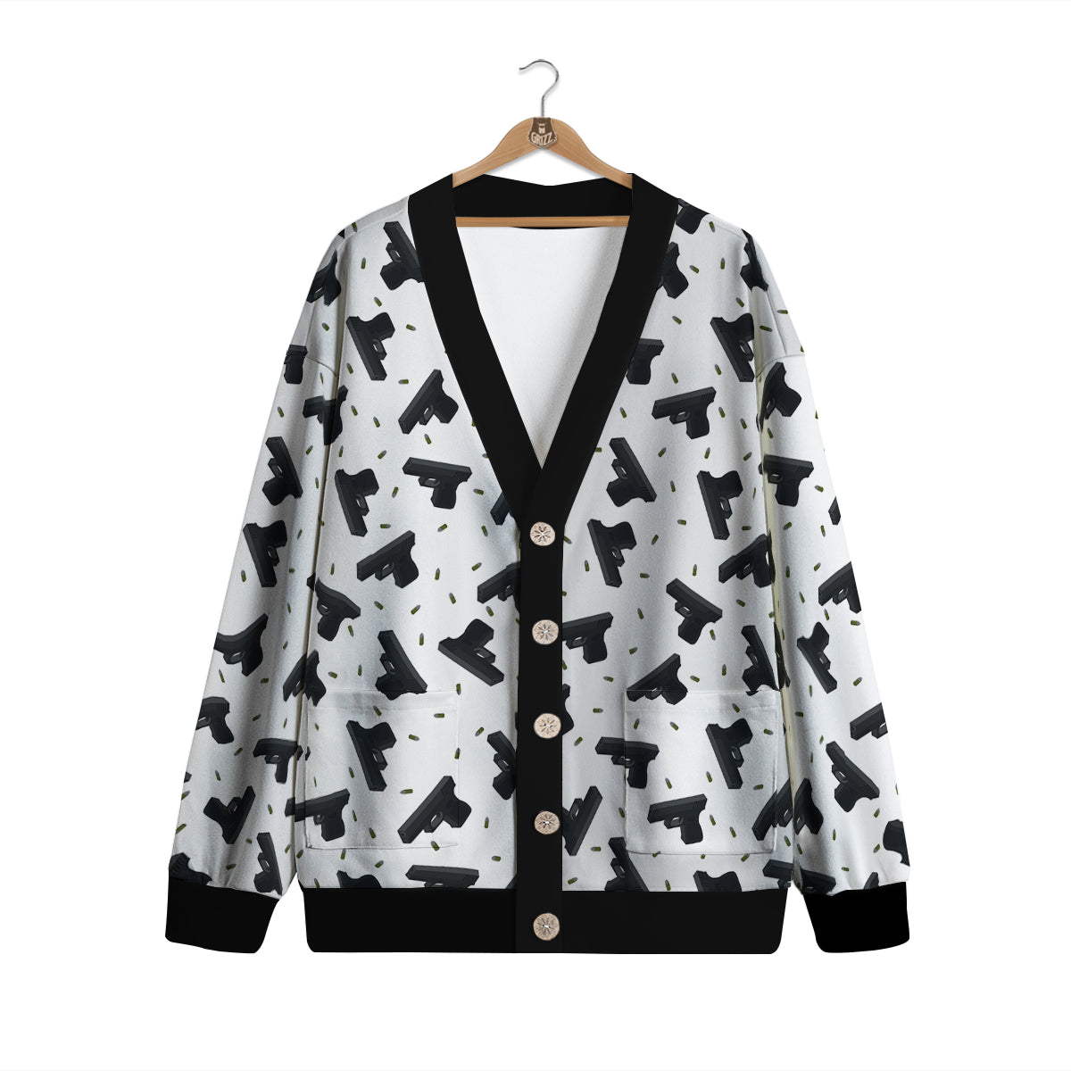 Gun Bullet White And Black Print Pattern Cardigan-grizzshop