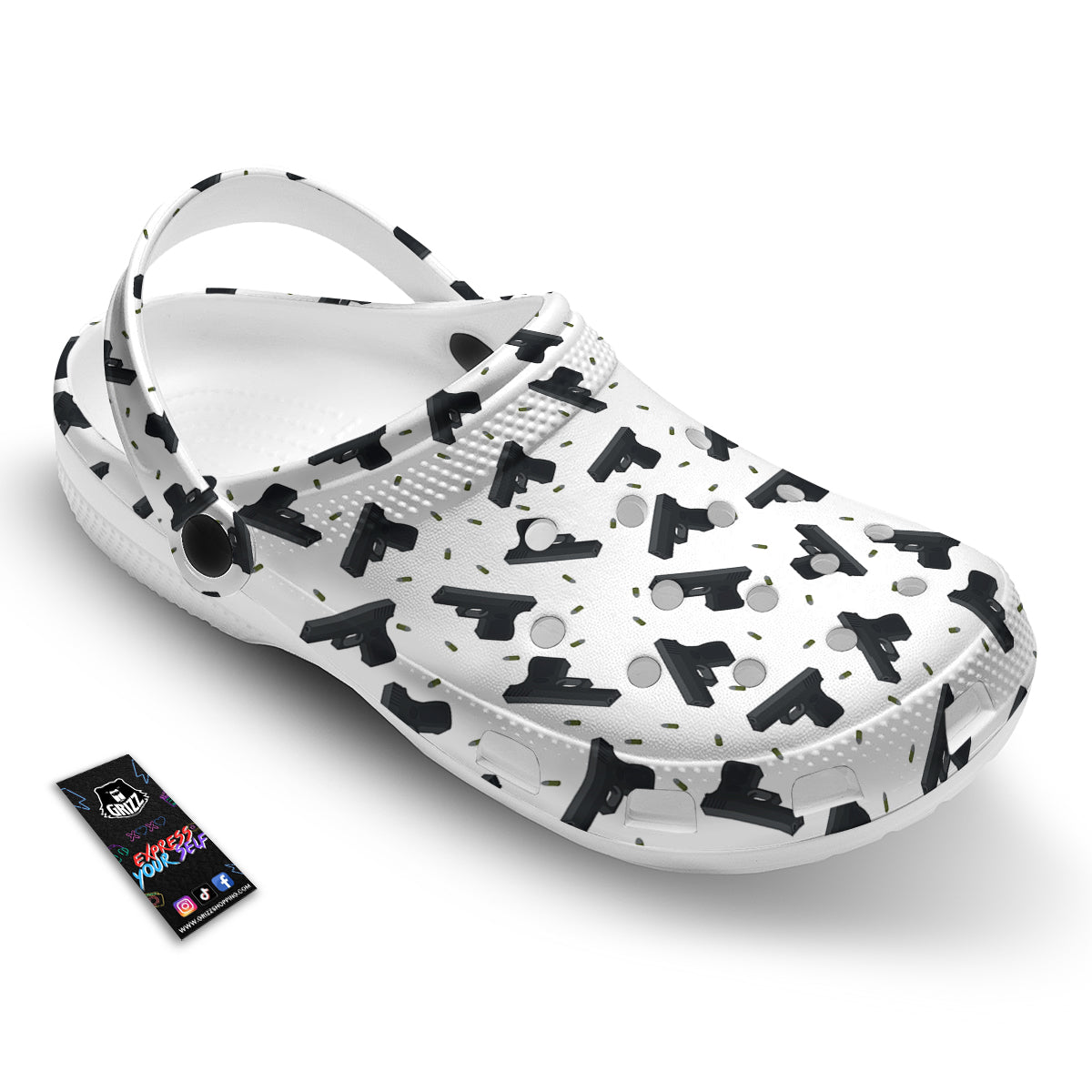 Gun Bullet White And Black Print Pattern Clog-grizzshop