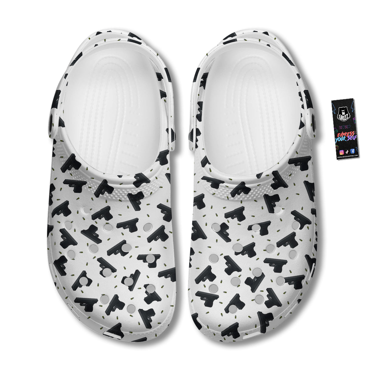 Gun Bullet White And Black Print Pattern Clog-grizzshop