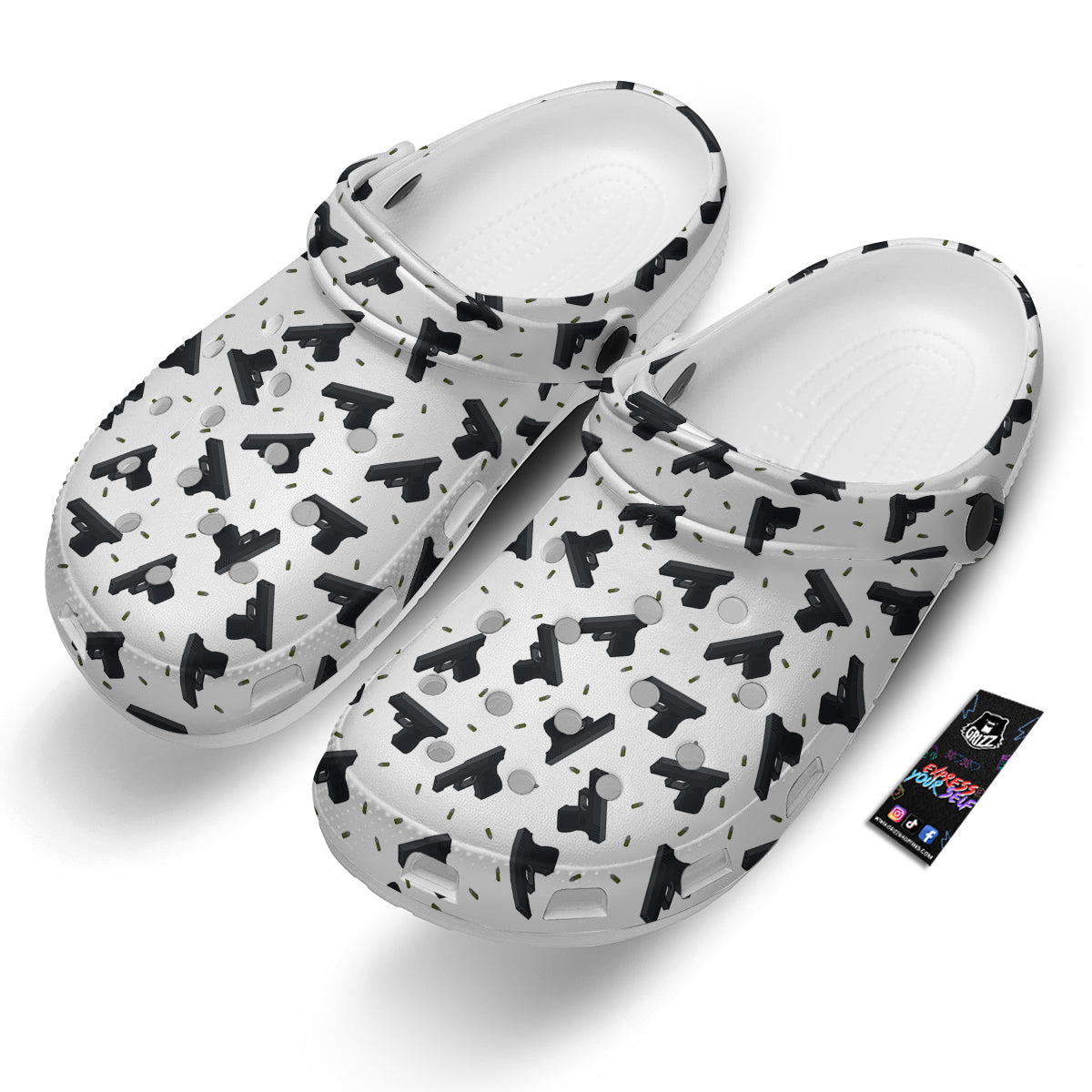 Gun Bullet White And Black Print Pattern Clog-grizzshop