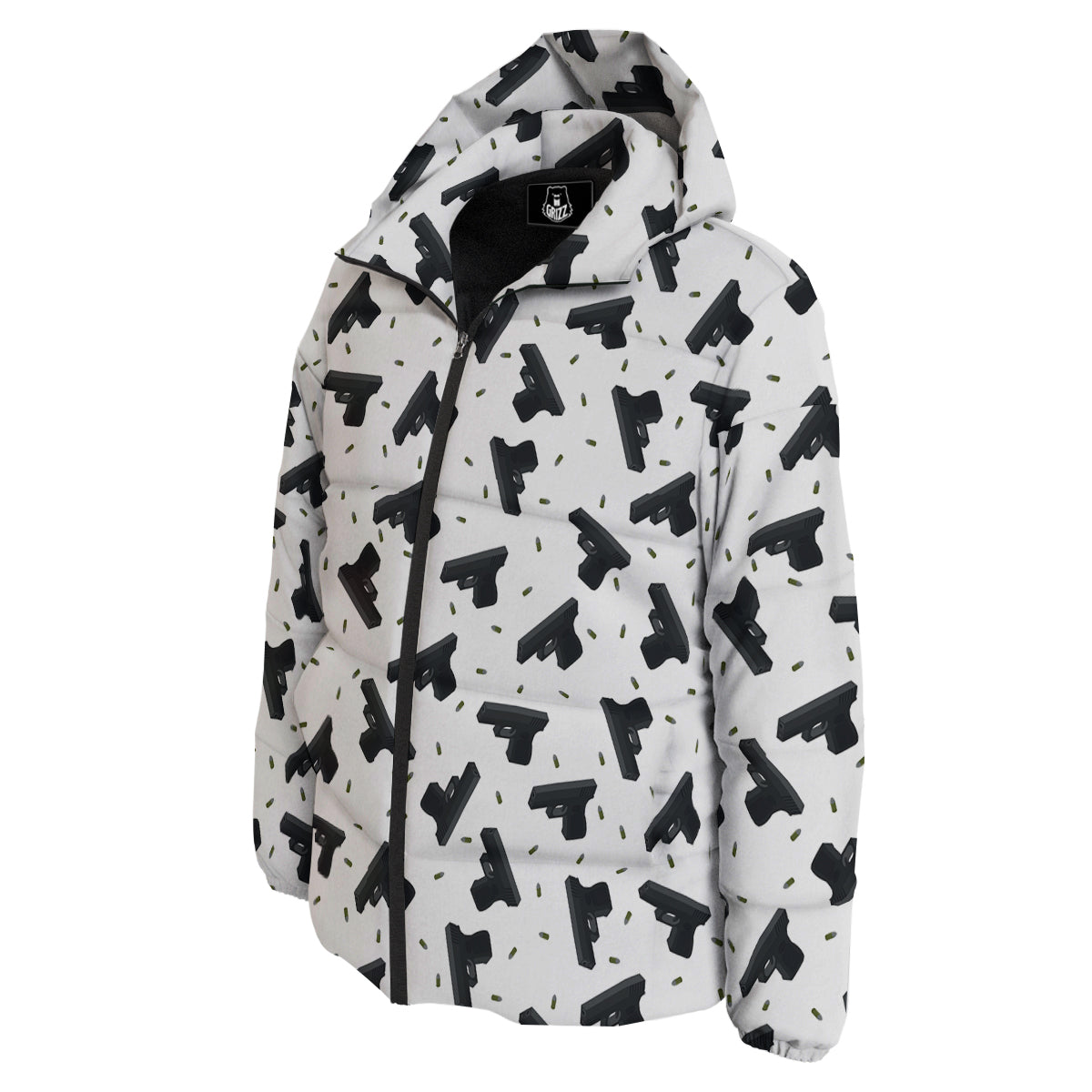 Gun Bullet White And Black Print Pattern Down Jacket-grizzshop