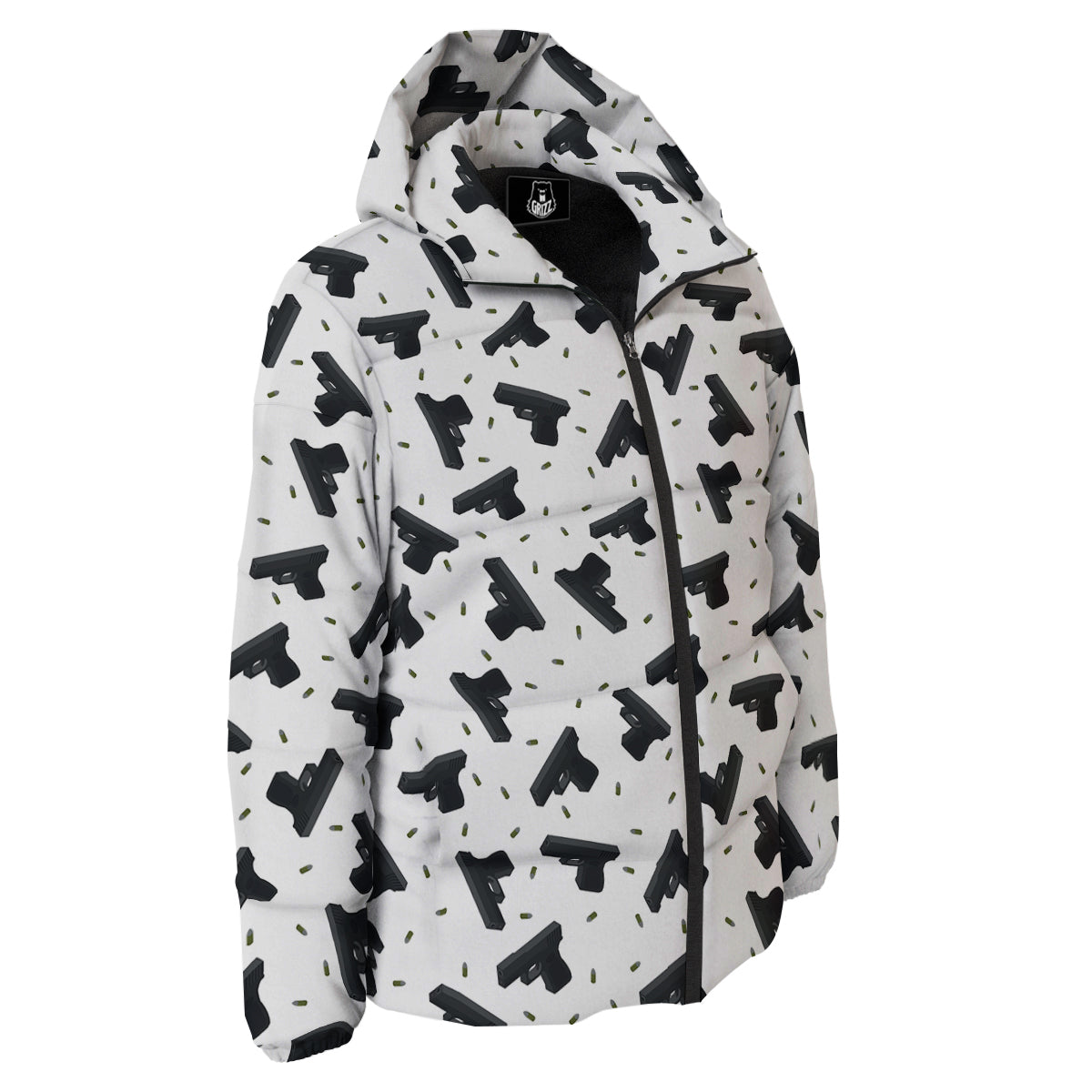Gun Bullet White And Black Print Pattern Down Jacket-grizzshop