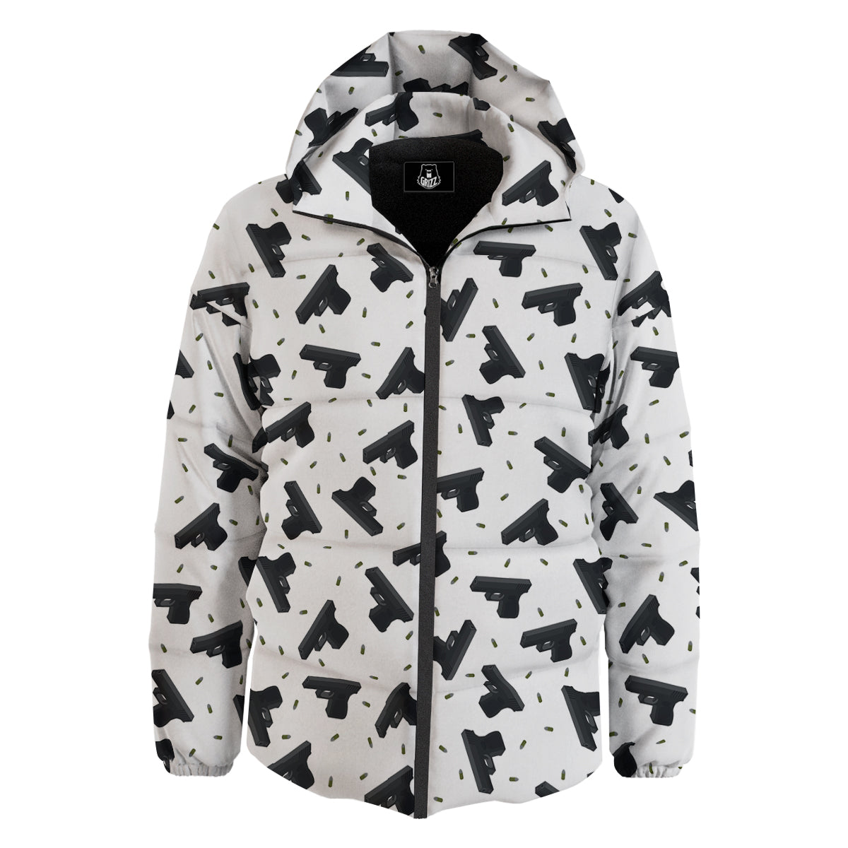 Gun Bullet White And Black Print Pattern Down Jacket-grizzshop