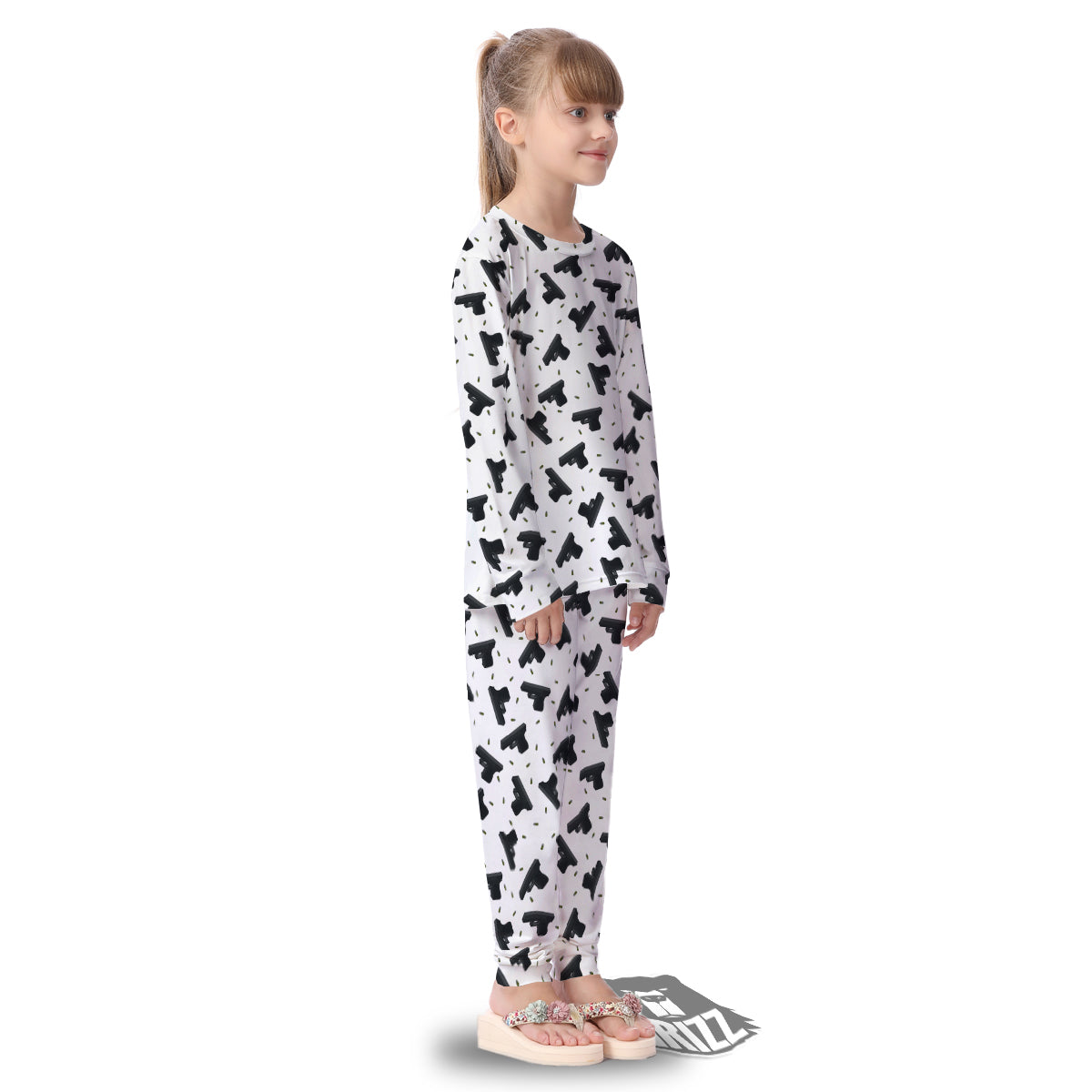 Gun Bullet White And Black Print Pattern Kid's Pajamas-grizzshop